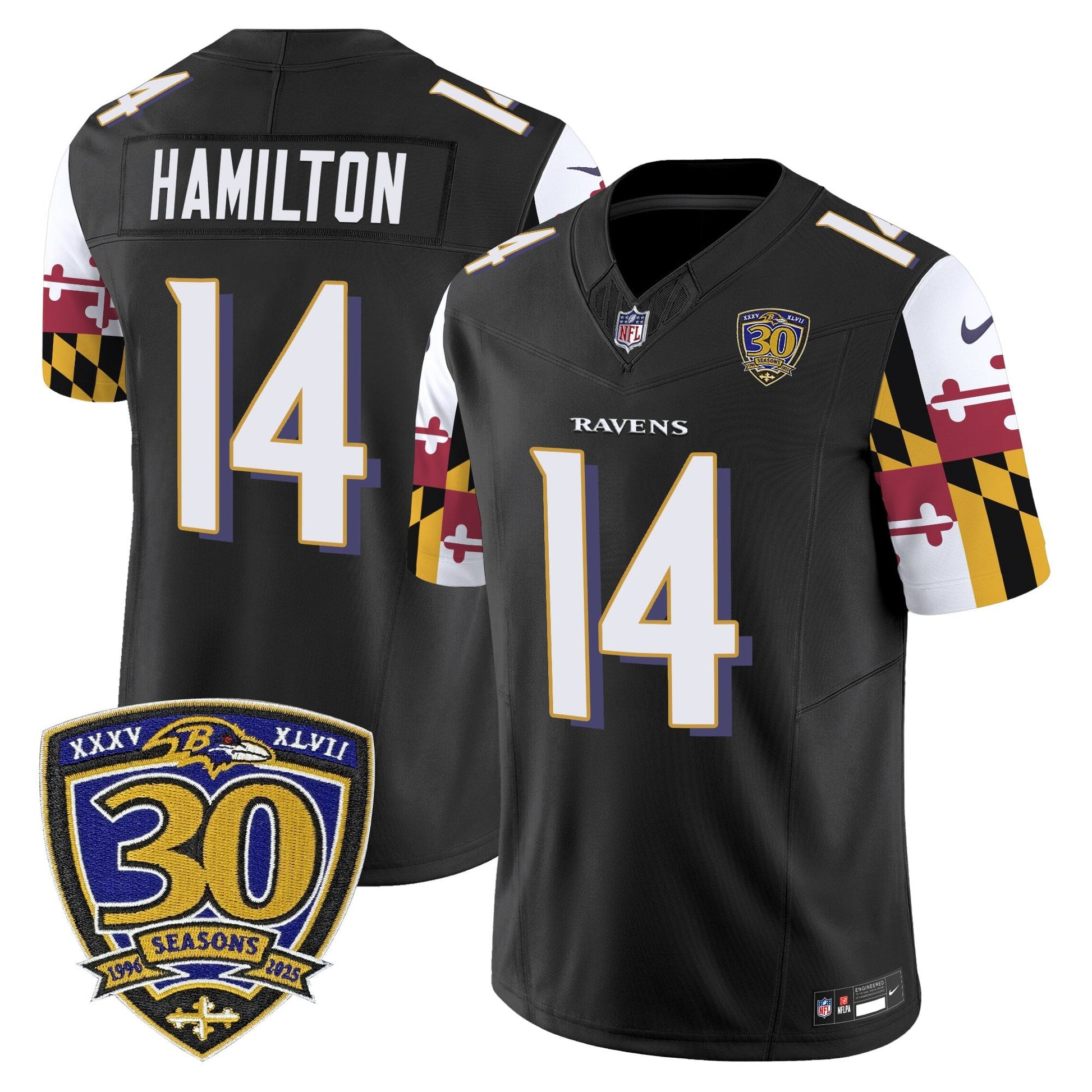 Men's Baltimore Ravens 'Maryland Flag Edition' Vapor Limited Jersey - 30th Anniversary Patch - All Stitched