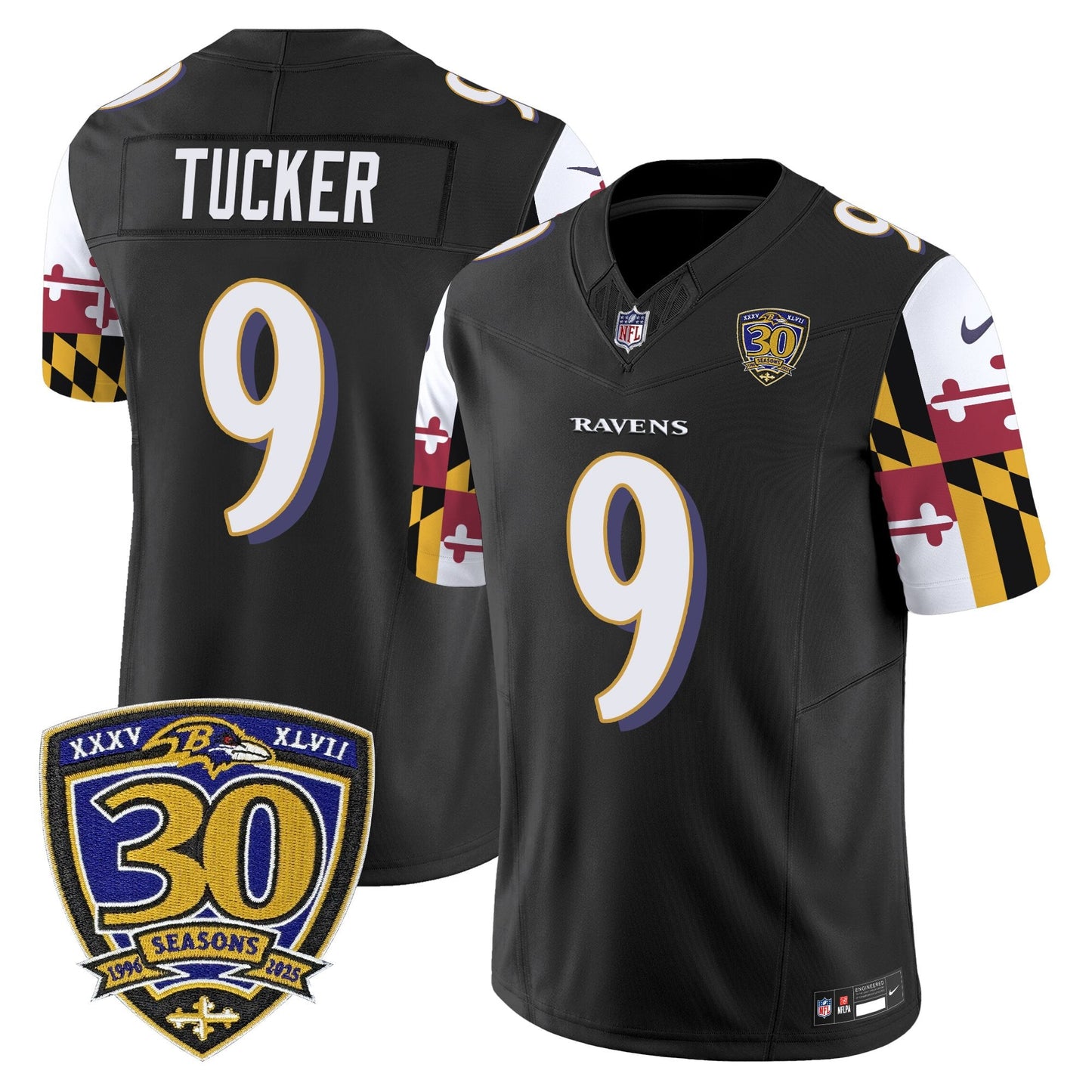 Men's Baltimore Ravens 'Maryland Flag Edition' Vapor Limited Jersey - 30th Anniversary Patch - All Stitched