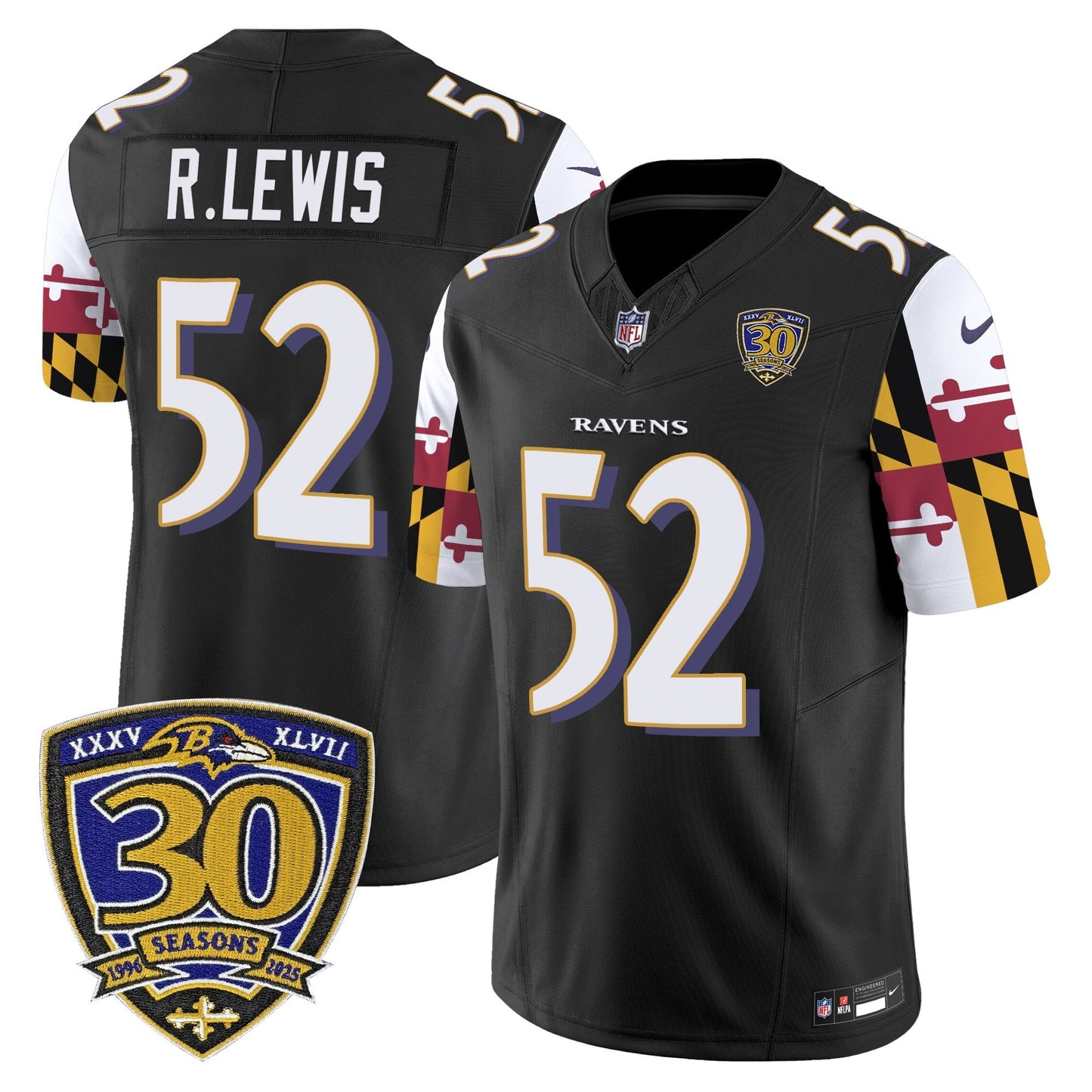 Men's Baltimore Ravens 'Maryland Flag Edition' Vapor Limited Jersey - 30th Anniversary Patch - All Stitched