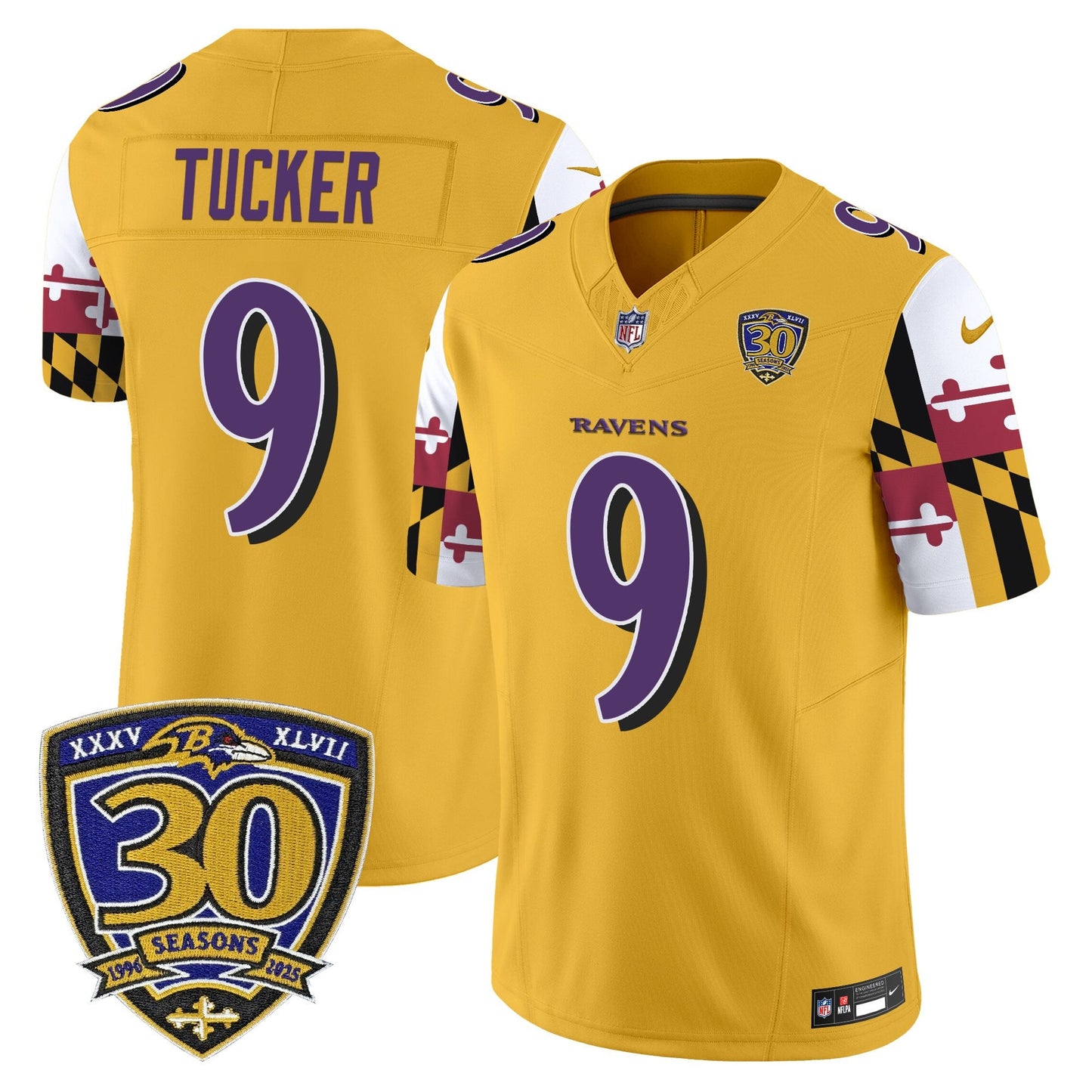 Men's Baltimore Ravens 'Maryland Flag Edition' Vapor Limited Jersey - 30th Anniversary Patch - All Stitched
