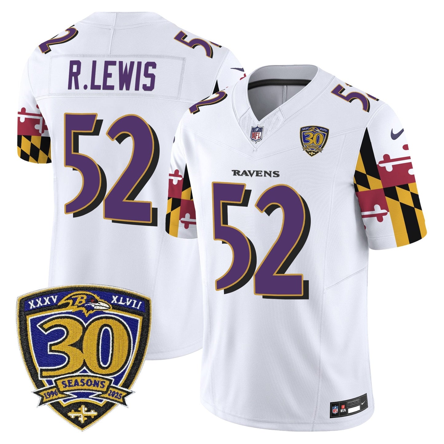 Men's Baltimore Ravens 'Maryland Flag Edition' Vapor Limited Jersey - 30th Anniversary Patch - All Stitched