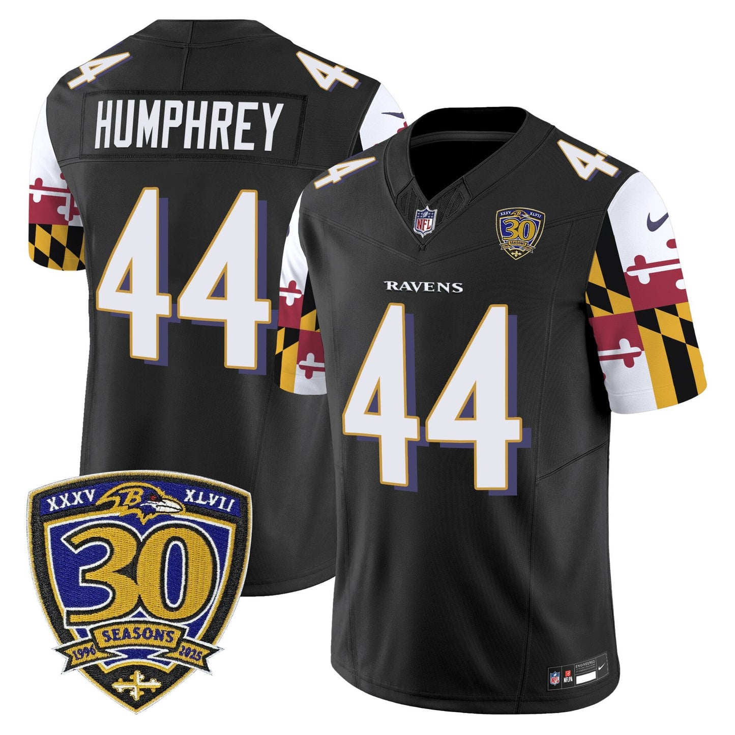 Men's Baltimore Ravens 'Maryland Flag Edition' Vapor Limited Jersey - 30th Anniversary Patch - All Stitched
