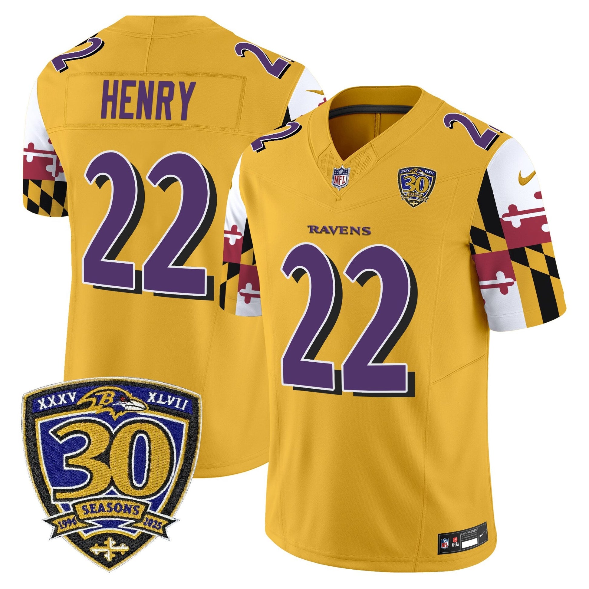 Men's Baltimore Ravens 'Maryland Flag Edition' Vapor Limited Jersey - 30th Anniversary Patch - All Stitched