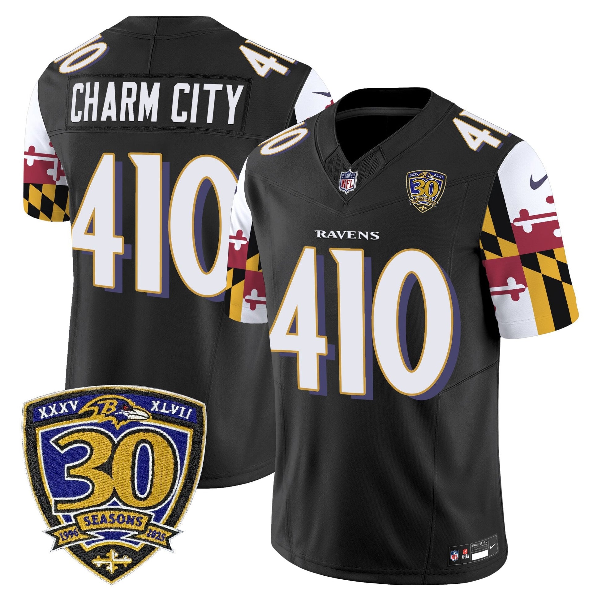 Men's Baltimore Ravens 'Maryland Flag Edition' Vapor Limited Jersey - 30th Anniversary Patch - All Stitched