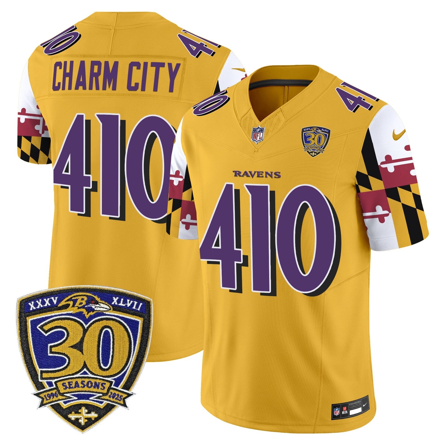 Men's Baltimore Ravens 'Maryland Flag Edition' Vapor Limited Jersey - 30th Anniversary Patch - All Stitched