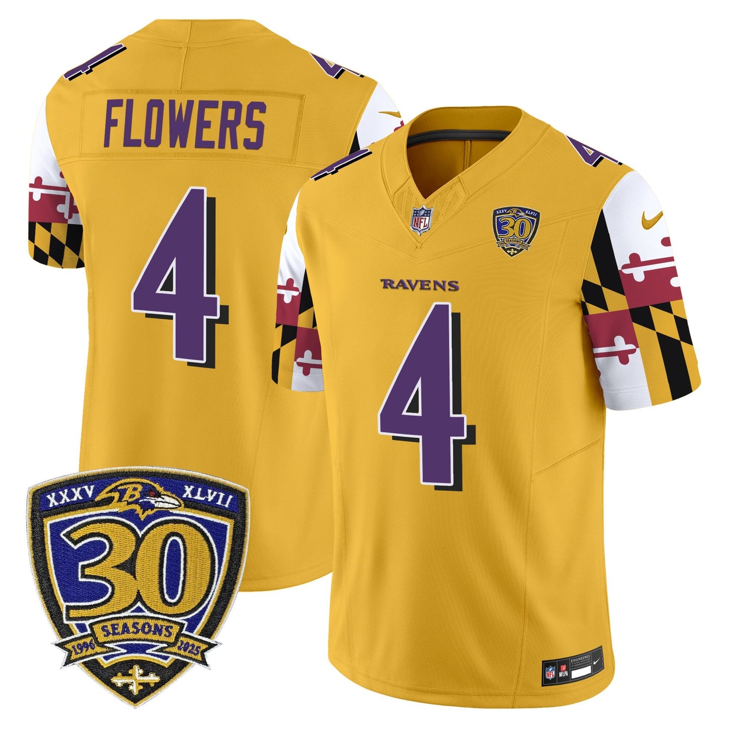 Men's Baltimore Ravens 'Maryland Flag Edition' Vapor Limited Jersey - 30th Anniversary Patch - All Stitched