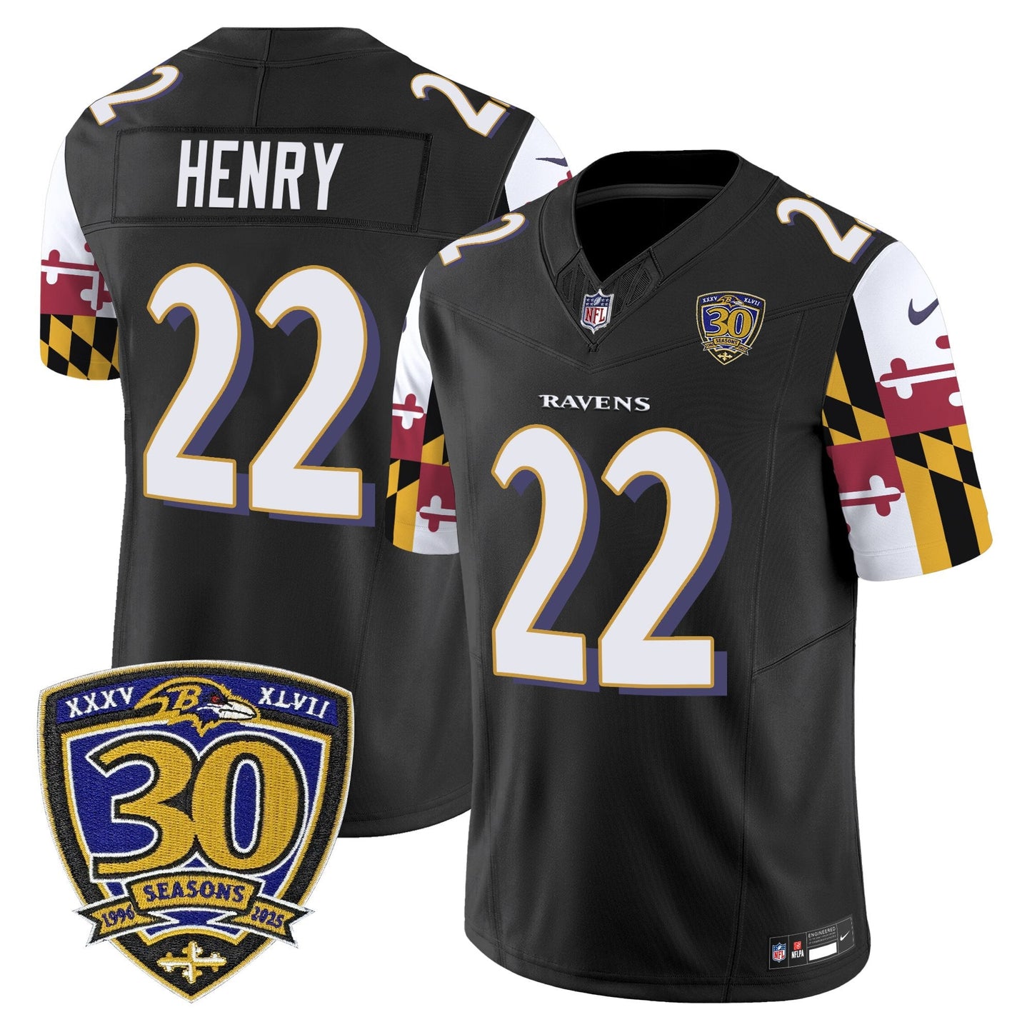Men's Baltimore Ravens 'Maryland Flag Edition' Vapor Limited Jersey - 30th Anniversary Patch - All Stitched