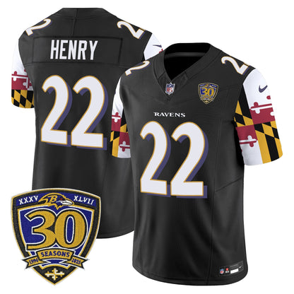Men's Baltimore Ravens 'Maryland Flag Edition' Vapor Limited Jersey - 30th Anniversary Patch - All Stitched