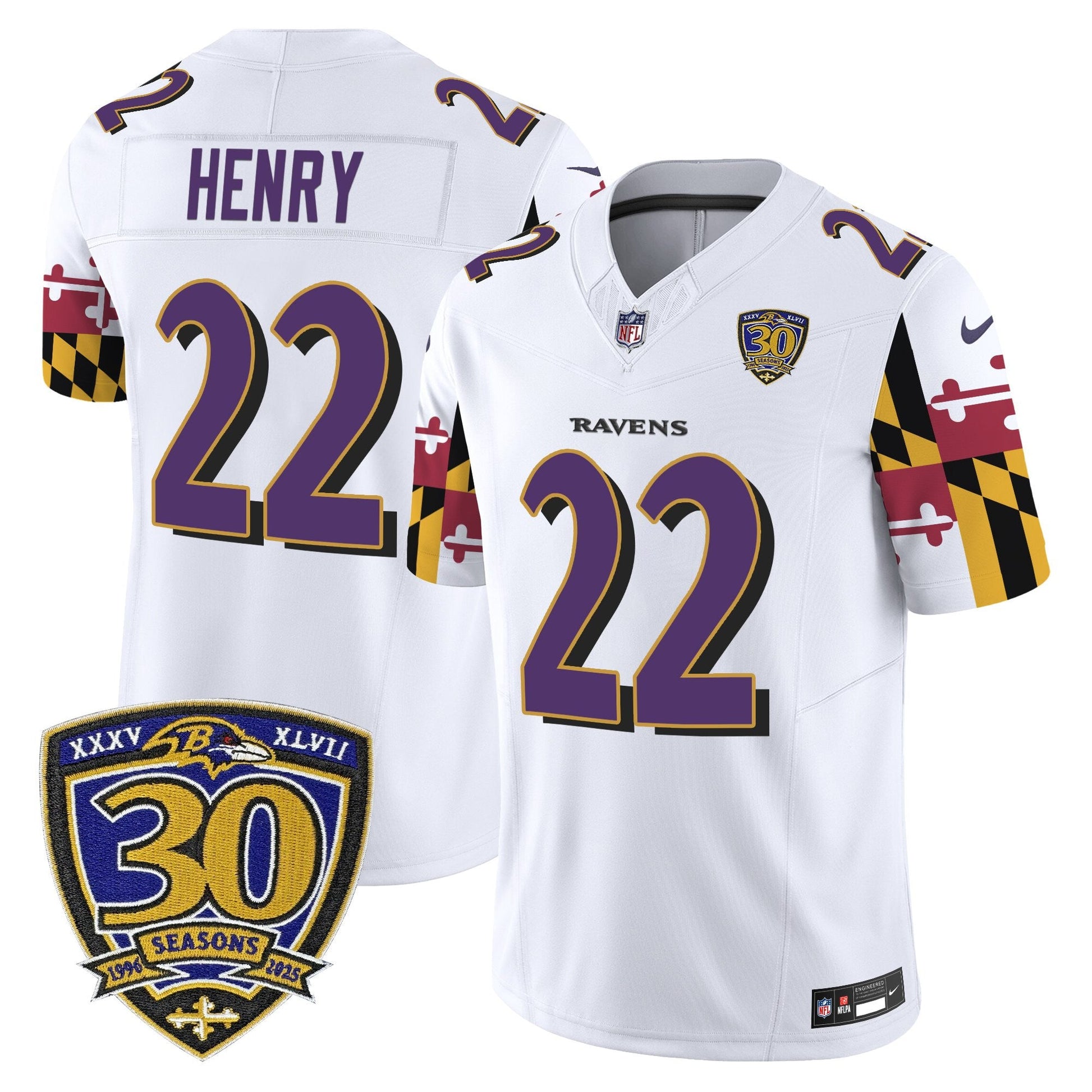 Men's Baltimore Ravens 'Maryland Flag Edition' Vapor Limited Jersey - 30th Anniversary Patch - All Stitched