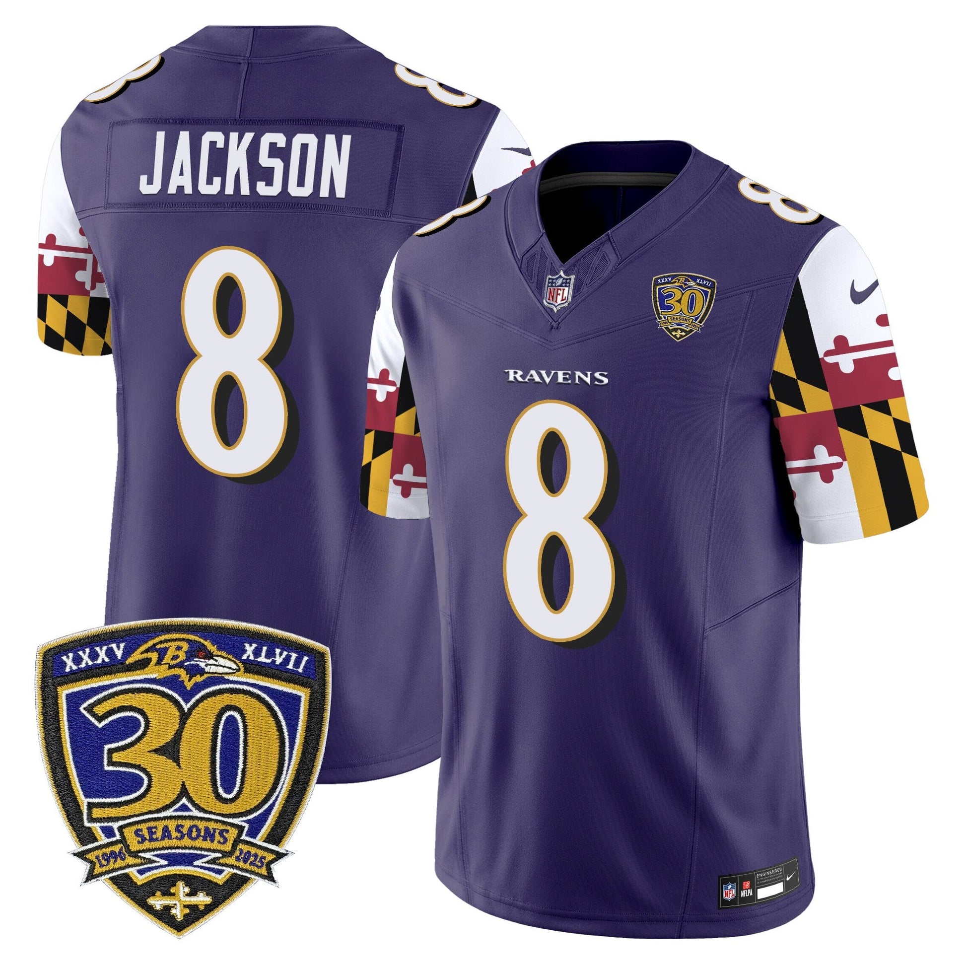Men's Baltimore Ravens 'Maryland Flag Edition' Vapor Limited Jersey - 30th Anniversary Patch - All Stitched