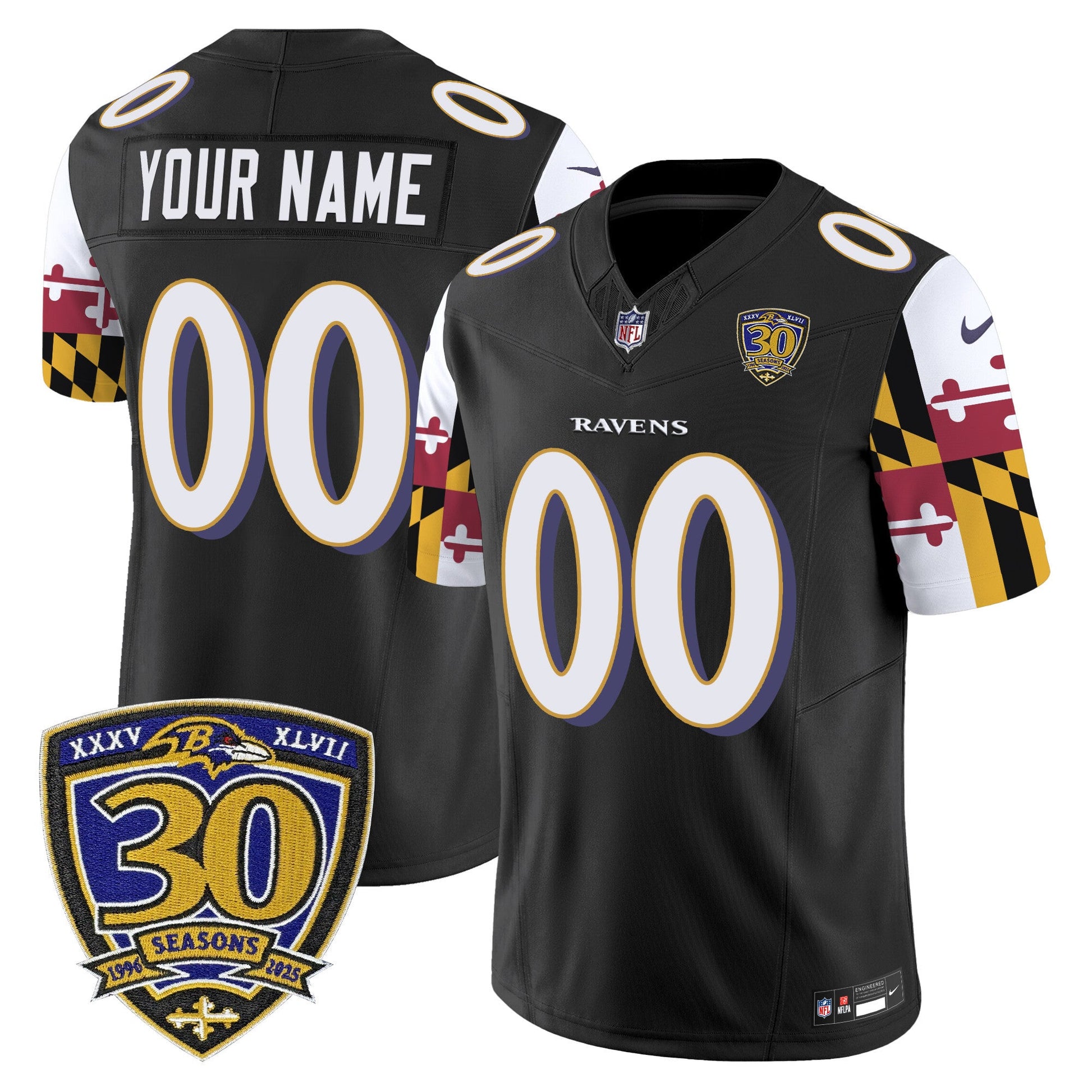 Baltimore Ravens 'Maryland Flag Edition' Vapor Limited Custom Jersey - 30th Anniversary Patch - All Stitched