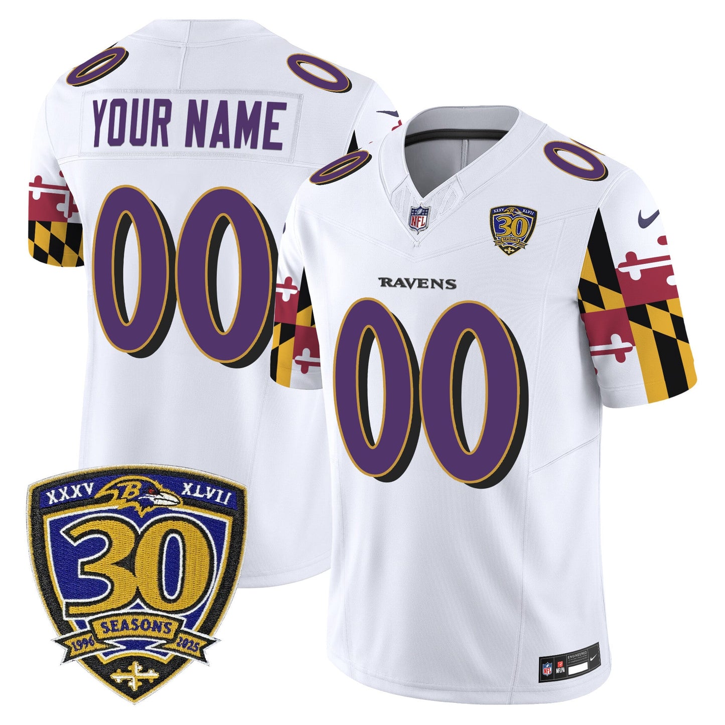 Baltimore Ravens 'Maryland Flag Edition' Vapor Limited Custom Jersey - 30th Anniversary Patch - All Stitched