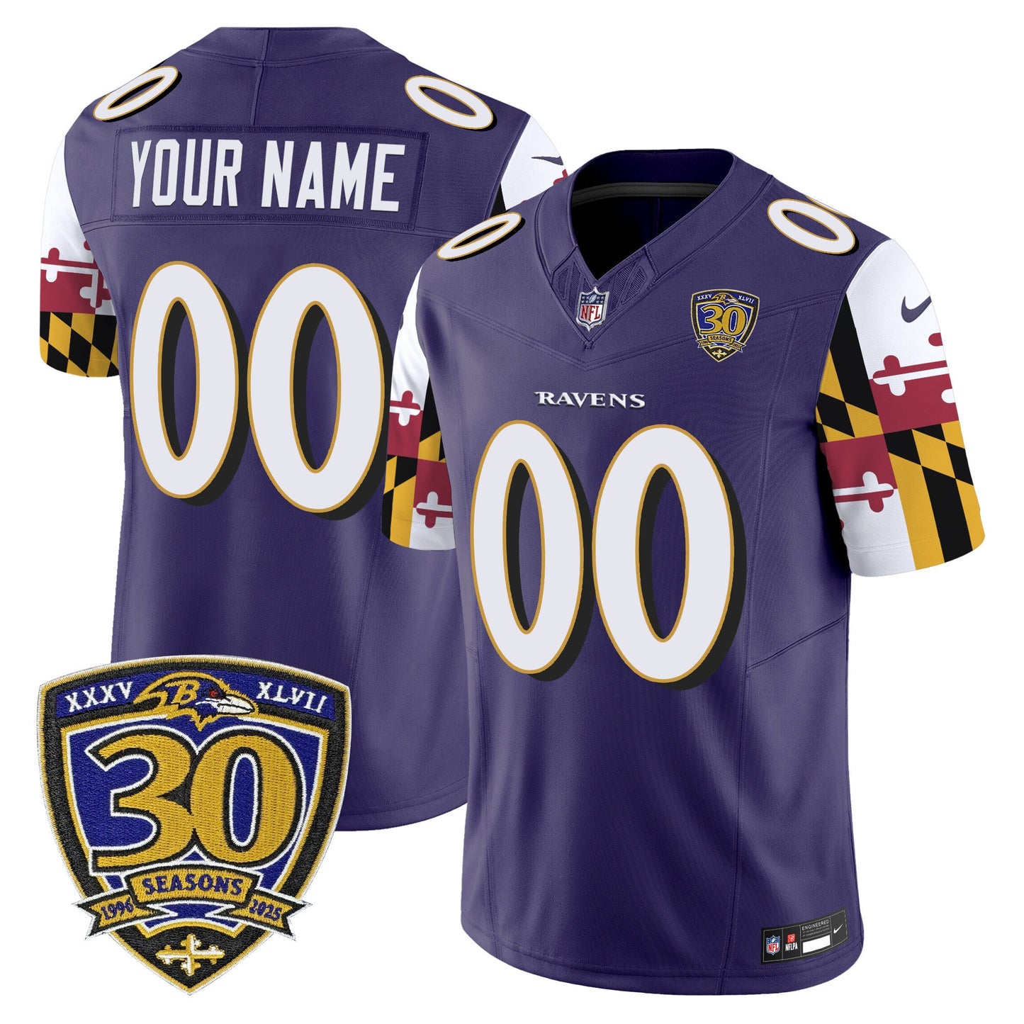 Baltimore Ravens 'Maryland Flag Edition' Vapor Limited Custom Jersey - 30th Anniversary Patch - All Stitched