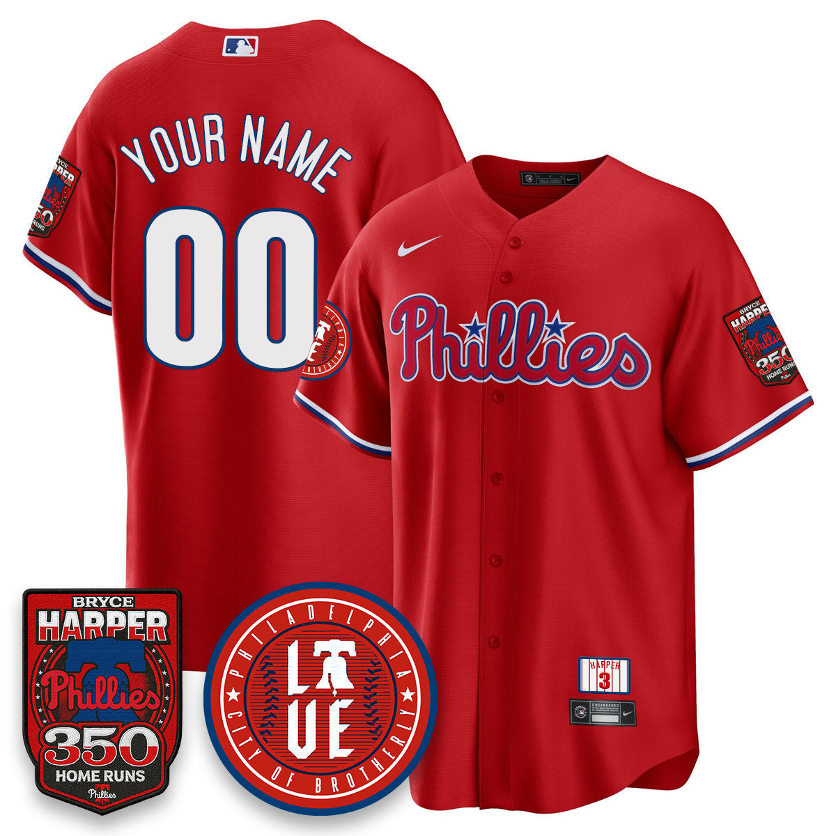 Custom Bryce Harper Philadelphia Phillies 350 Home Runs Jersey - All Stitched