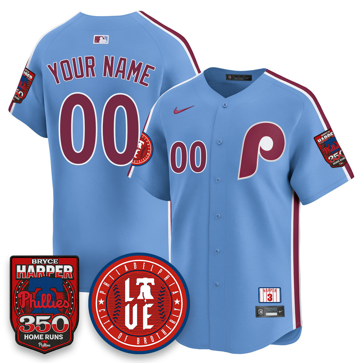 Custom Bryce Harper Philadelphia Phillies 350 Home Runs Jersey - All Stitched