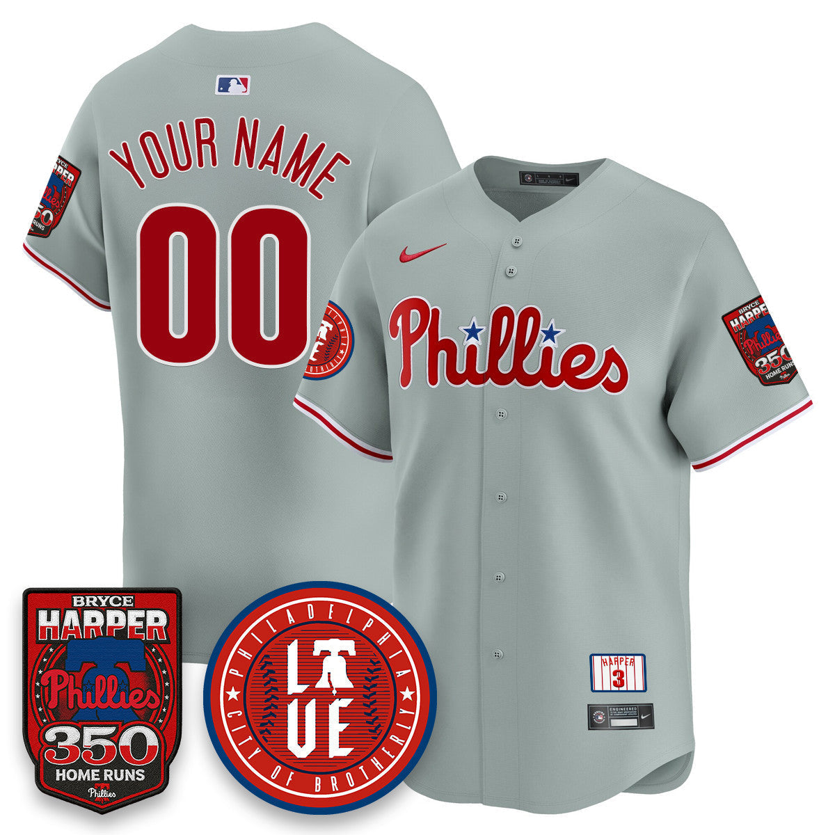 Custom Bryce Harper Philadelphia Phillies 350 Home Runs Jersey - All Stitched
