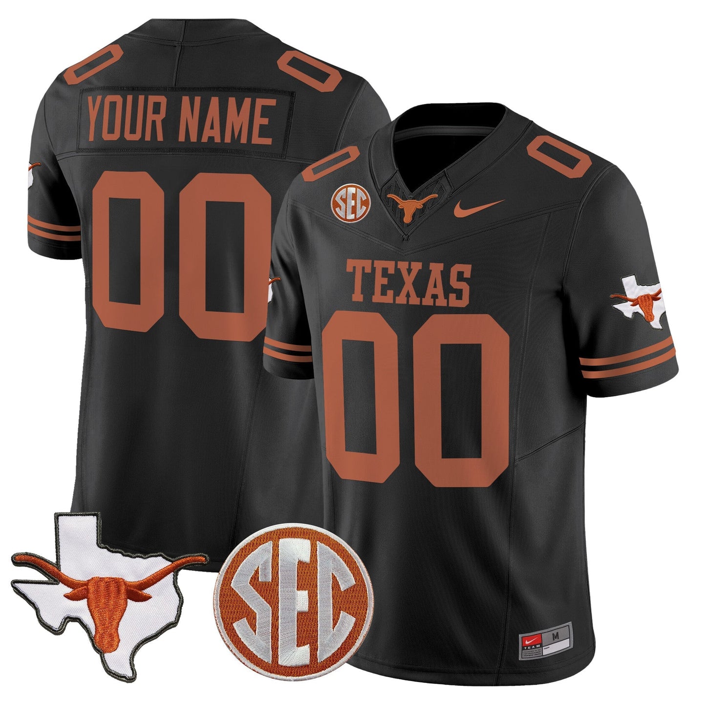 Texas Longhorns 2025 State Map & SEC Patch Vapor Limited Custom Jersey - All Stitched