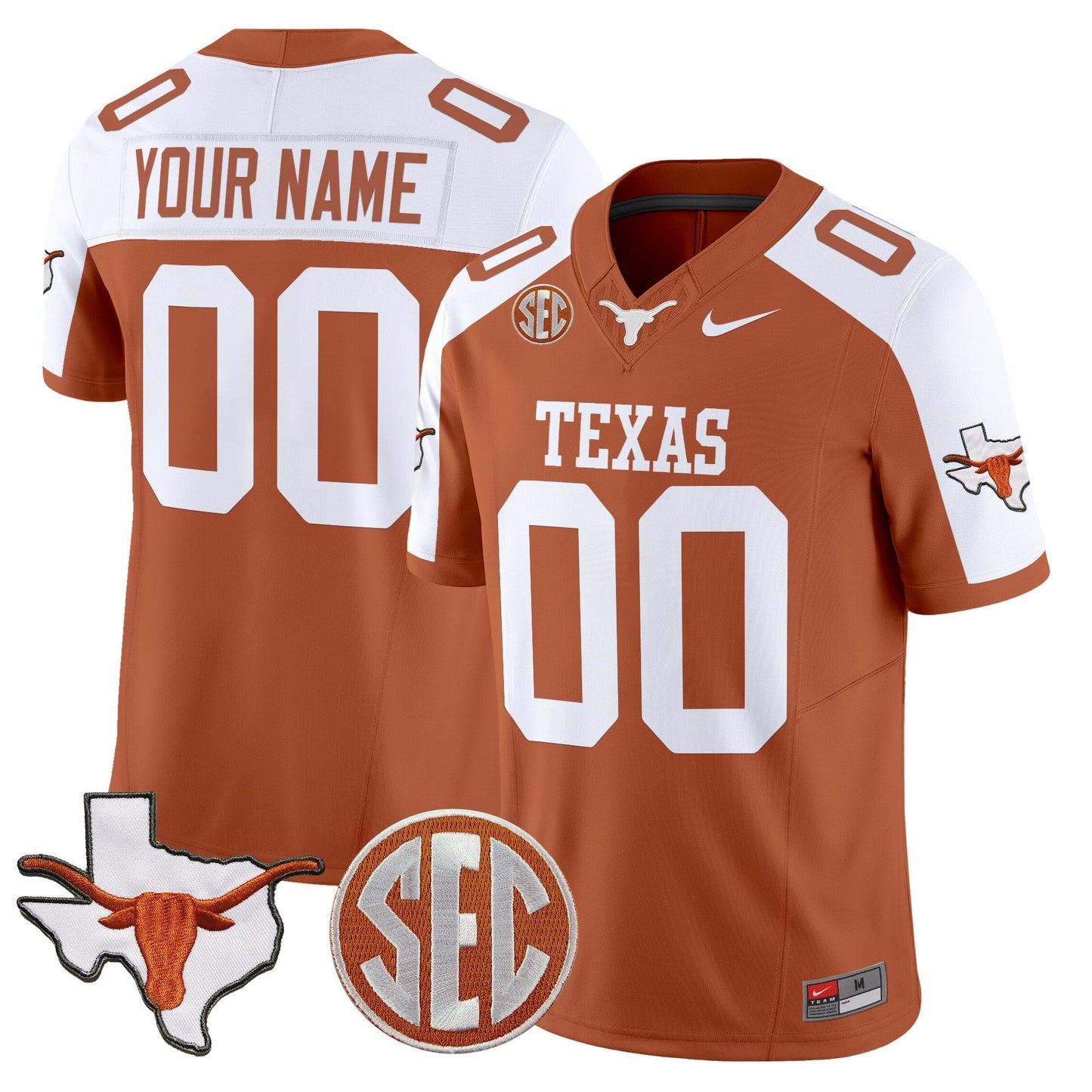 Texas Longhorns 2025 State Map & SEC Patch Vapor Limited Custom Jersey - All Stitched