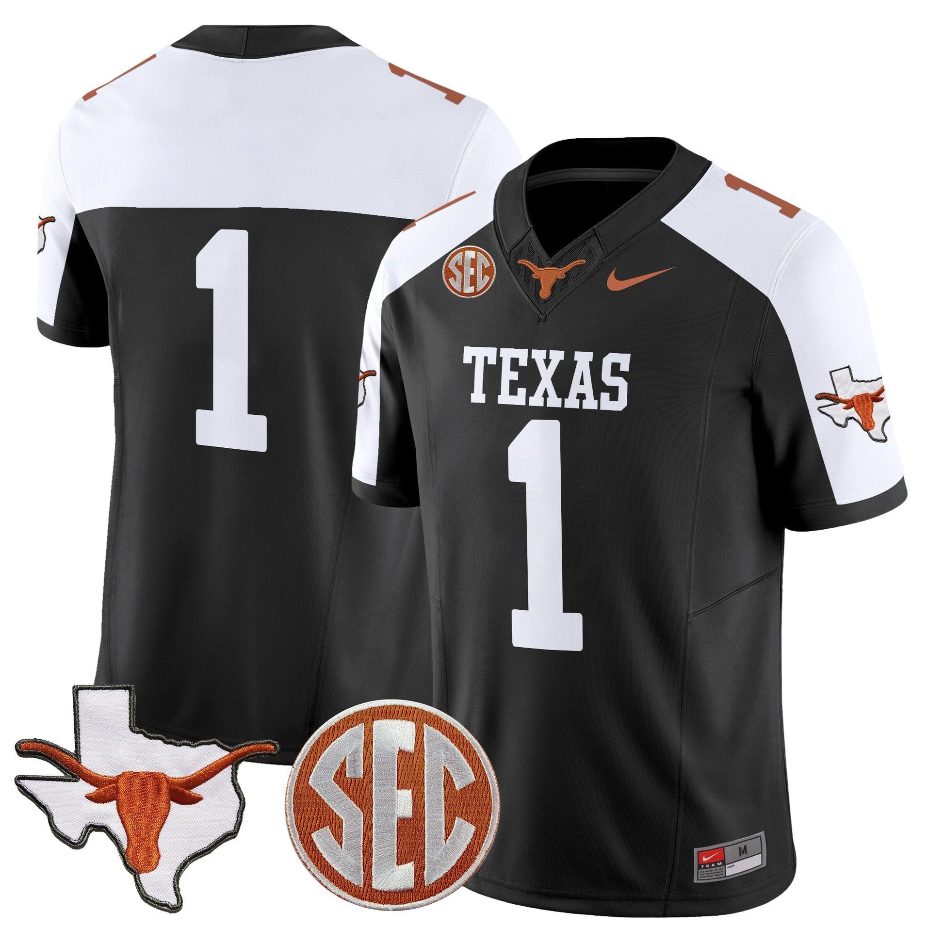 Men's Texas Longhorns 2025 State Map & SEC Patch Vapor Limited Jersey - All Stitched
