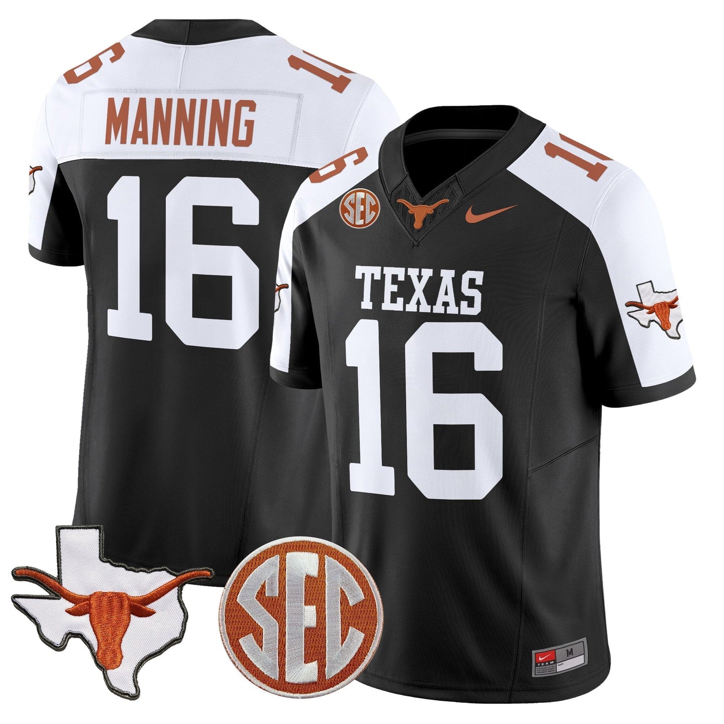 Men's Texas Longhorns 2025 State Map & SEC Patch Vapor Limited Jersey - All Stitched