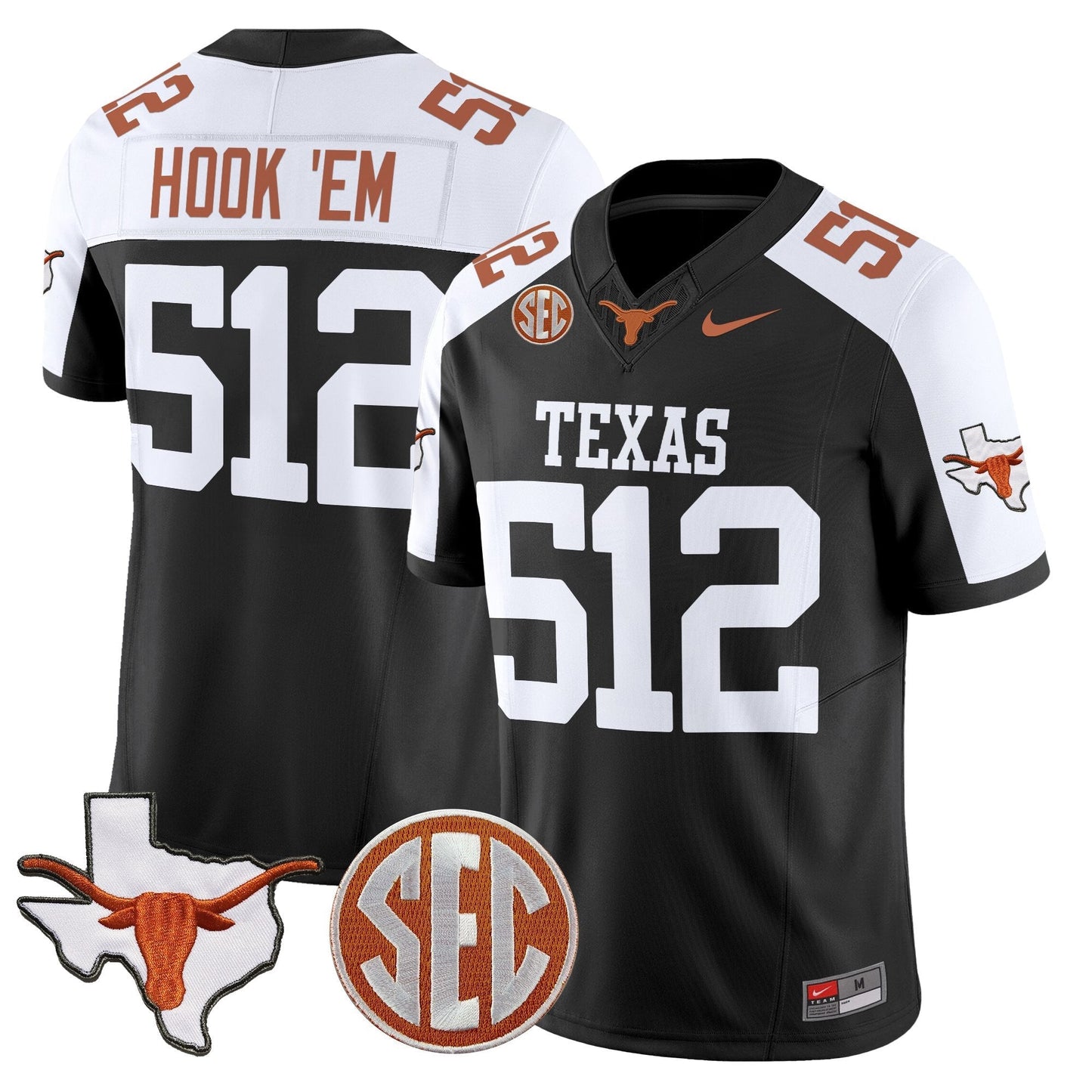 Men's Texas Longhorns 2025 State Map & SEC Patch Vapor Limited Jersey - All Stitched