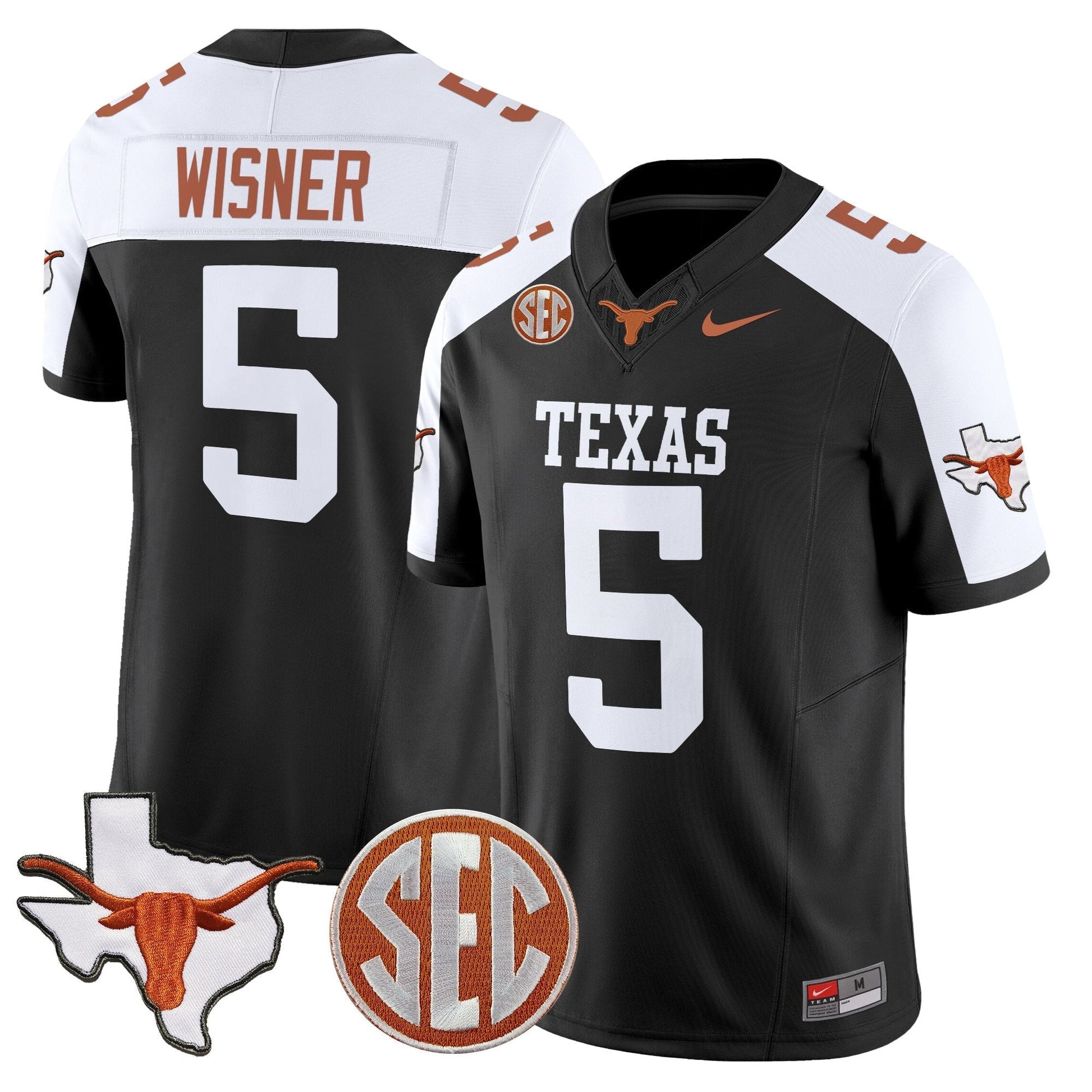 Men's Texas Longhorns 2025 State Map & SEC Patch Vapor Limited Jersey - All Stitched