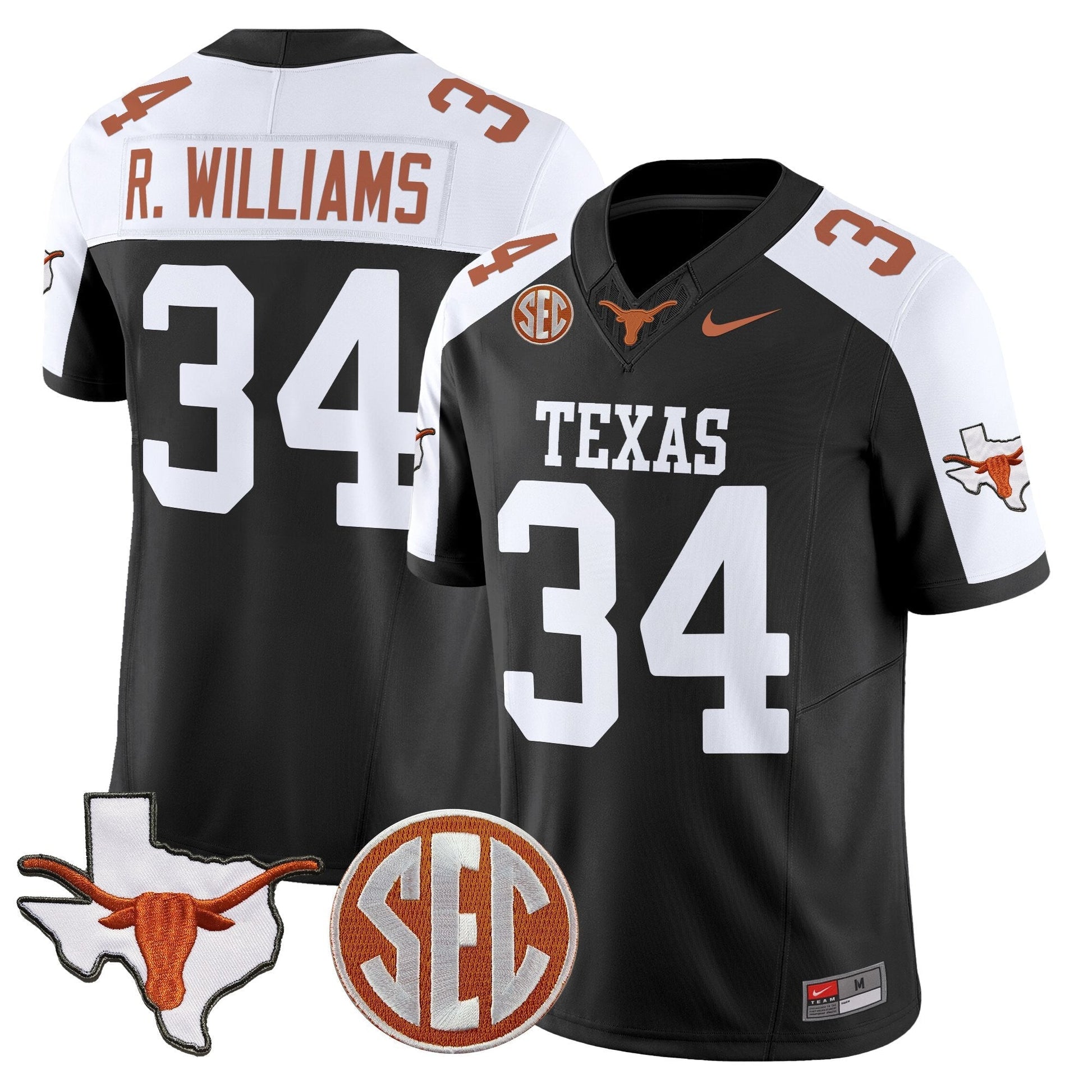 Men's Texas Longhorns 2025 State Map & SEC Patch Vapor Limited Jersey - All Stitched