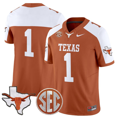 Men's Texas Longhorns 2025 State Map & SEC Patch Vapor Limited Jersey - All Stitched