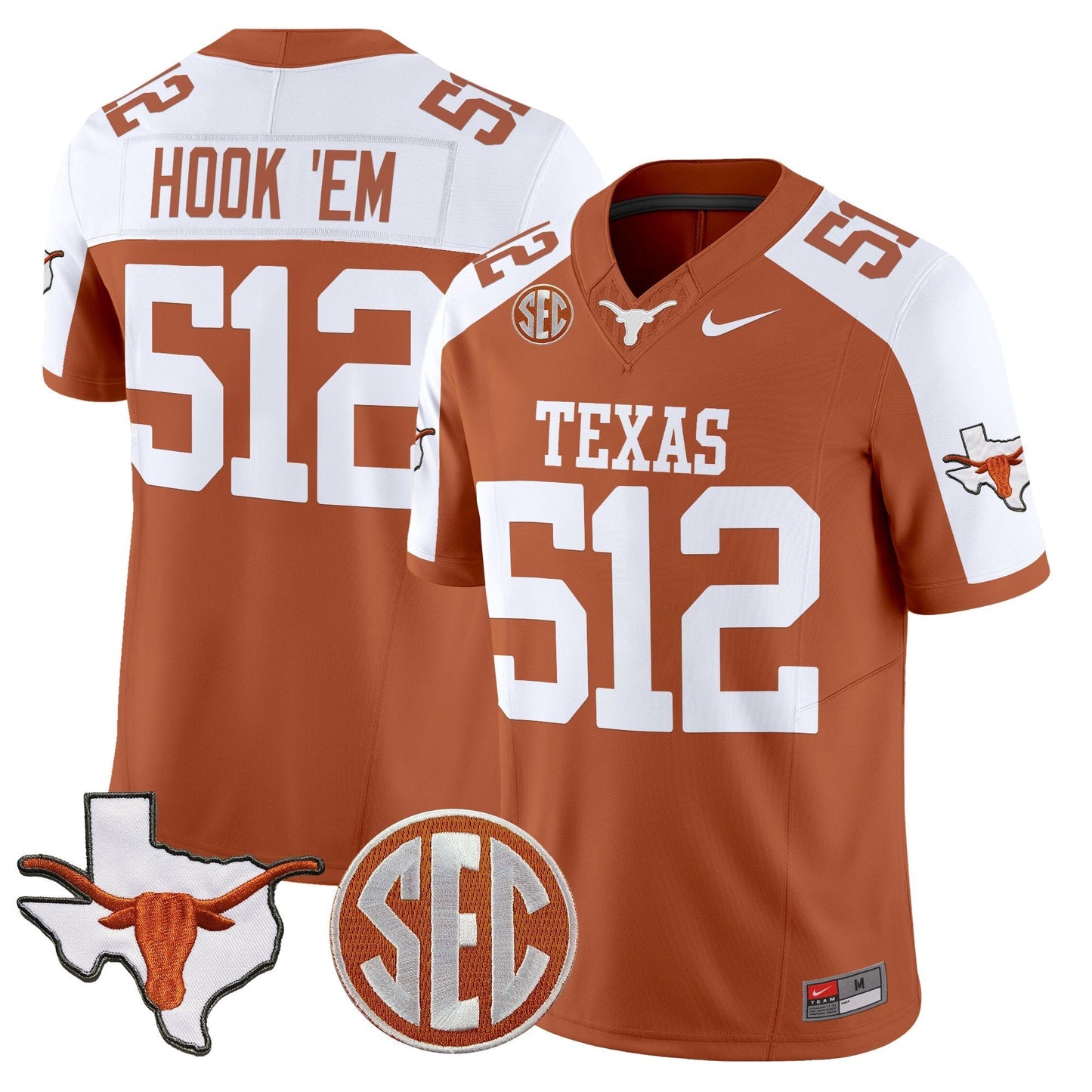 Men's Texas Longhorns 2025 State Map & SEC Patch Vapor Limited Jersey - All Stitched
