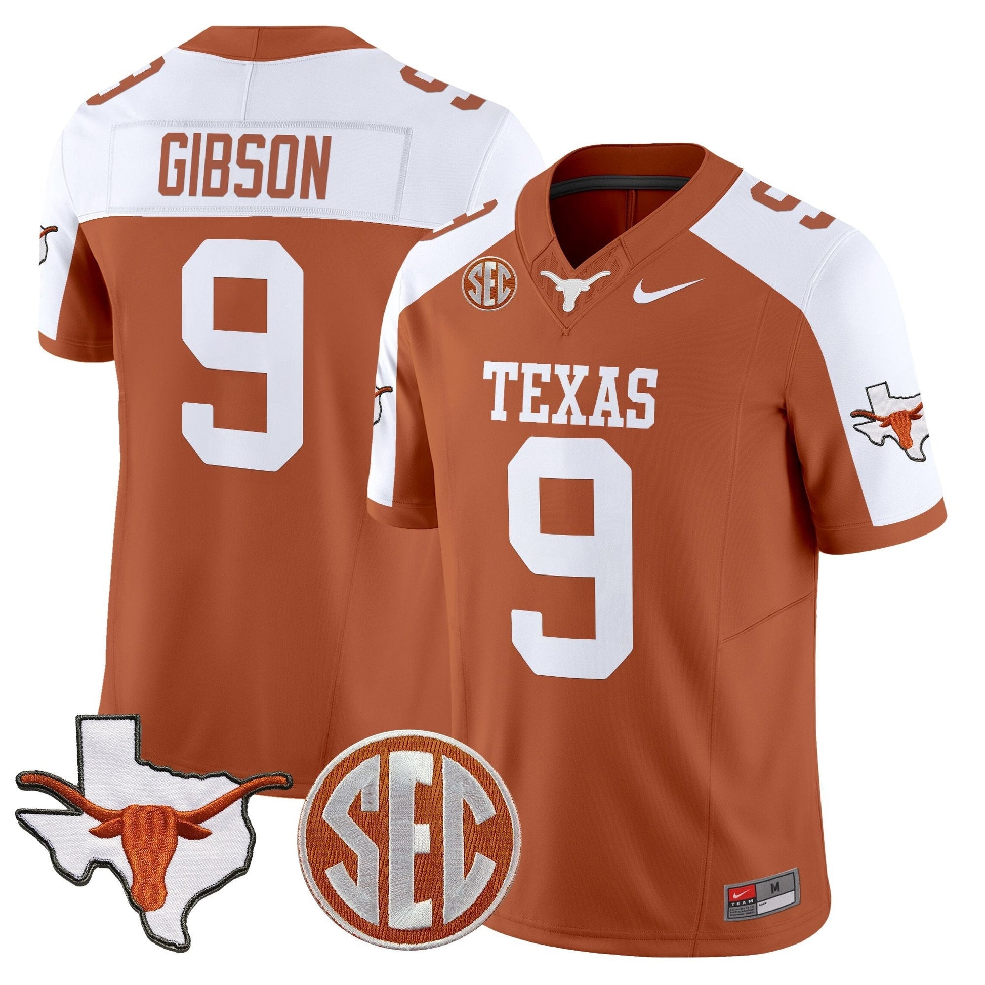 Men's Texas Longhorns 2025 State Map & SEC Patch Vapor Limited Jersey - All Stitched