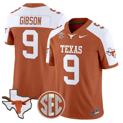 Men's Texas Longhorns 2025 State Map & SEC Patch Vapor Limited Jersey - All Stitched