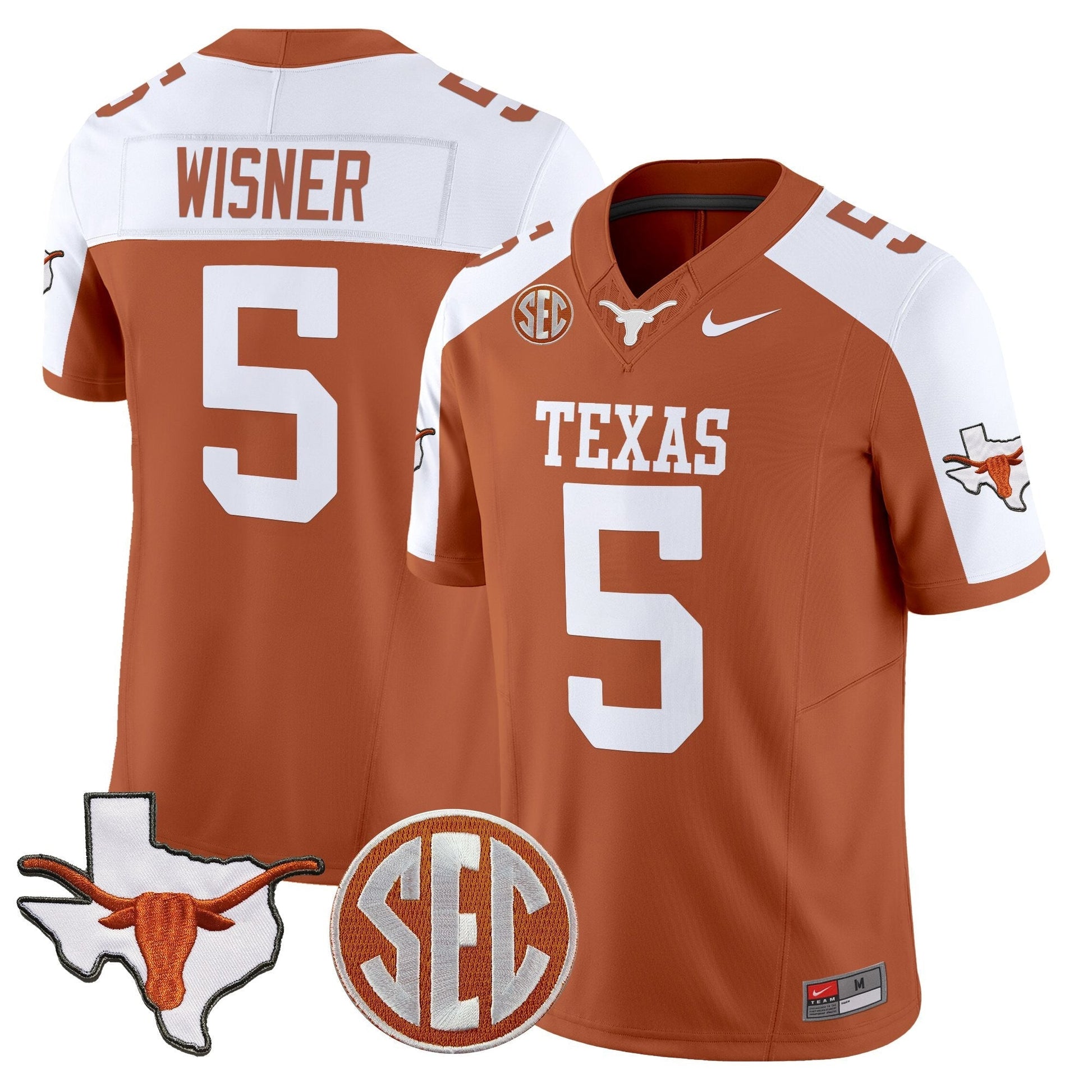 Men's Texas Longhorns 2025 State Map & SEC Patch Vapor Limited Jersey - All Stitched