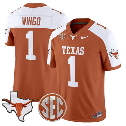 Men's Texas Longhorns 2025 State Map & SEC Patch Vapor Limited Jersey - All Stitched
