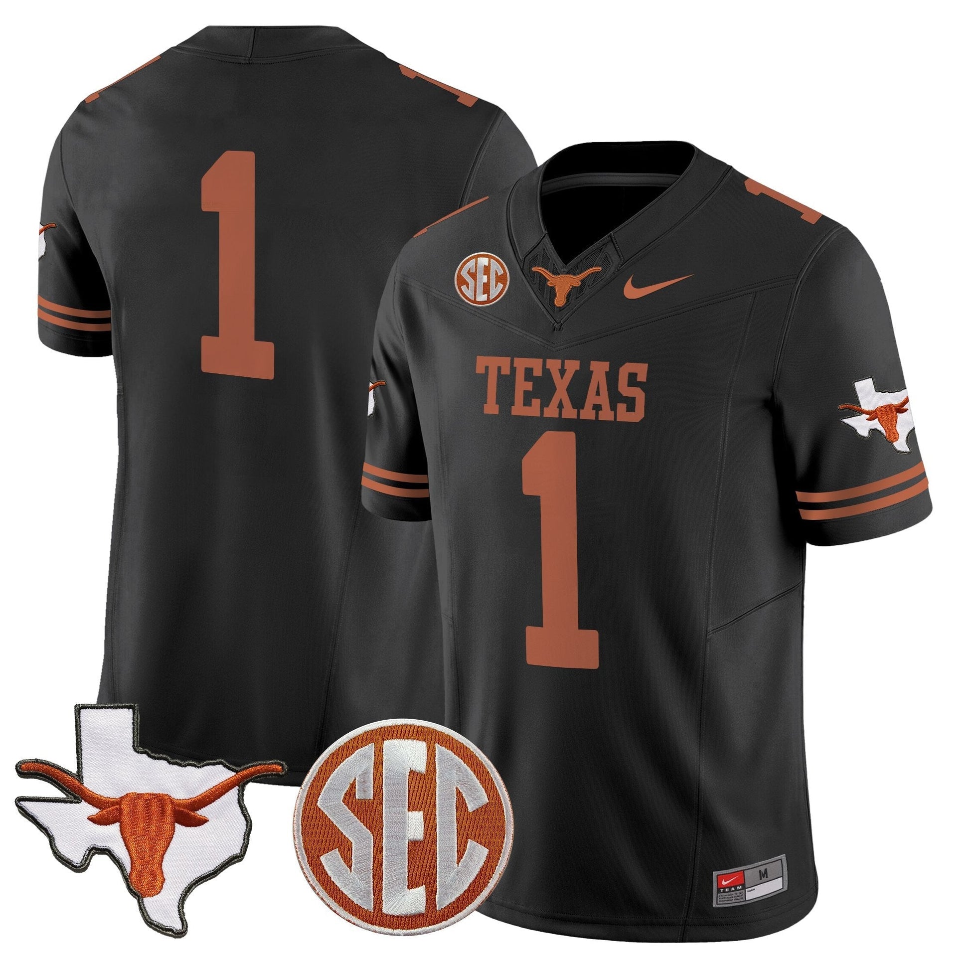 Men's Texas Longhorns 2025 State Map & SEC Patch Vapor Limited Jersey - All Stitched