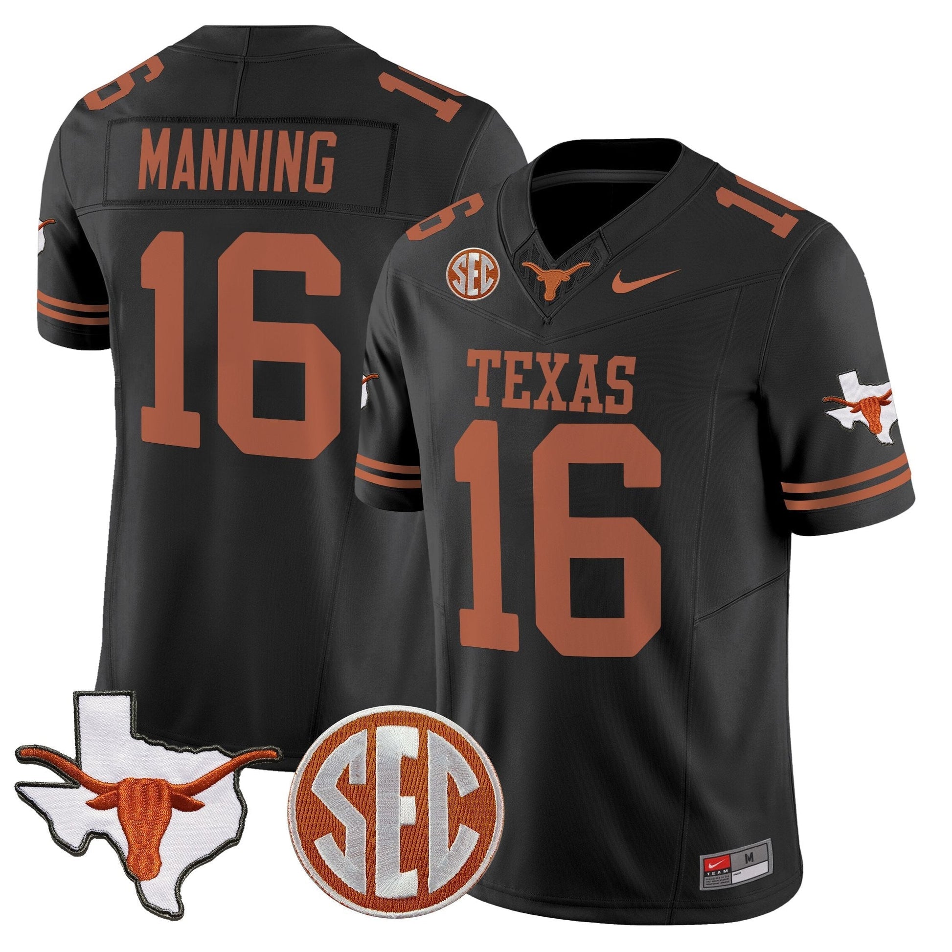 Men's Texas Longhorns 2025 State Map & SEC Patch Vapor Limited Jersey - All Stitched