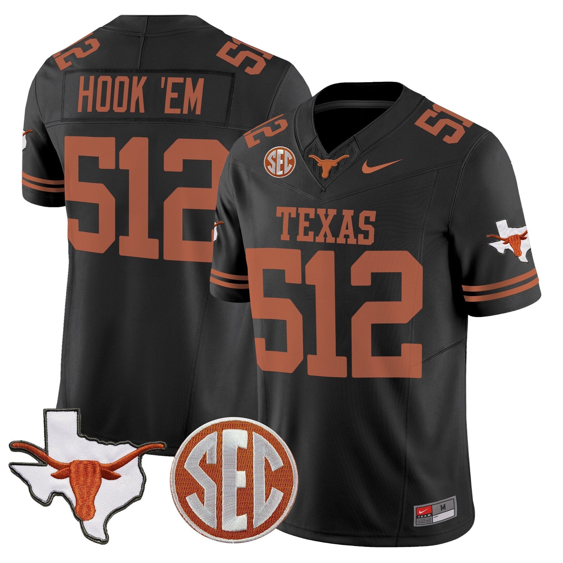 Men's Texas Longhorns 2025 State Map & SEC Patch Vapor Limited Jersey - All Stitched