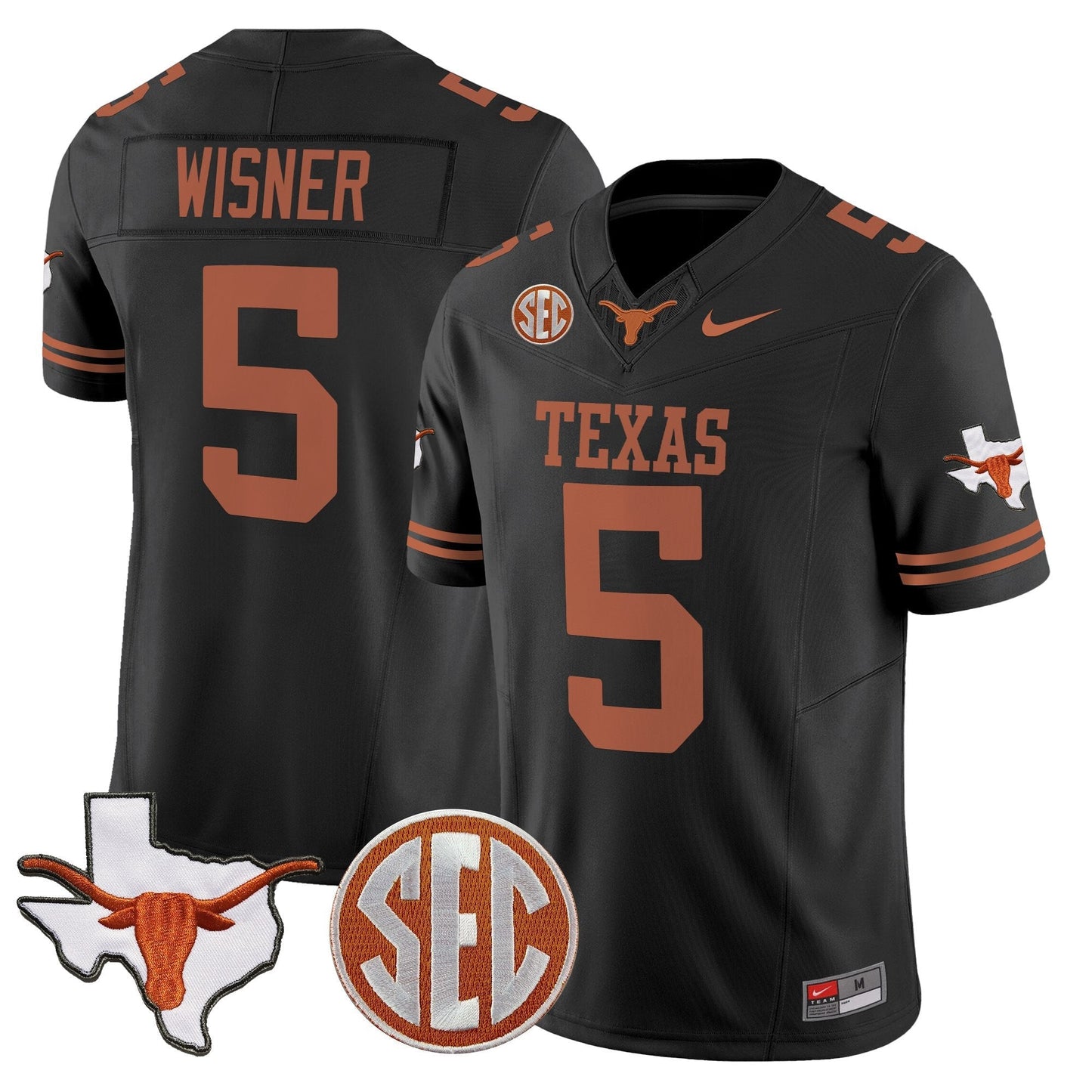 Men's Texas Longhorns 2025 State Map & SEC Patch Vapor Limited Jersey - All Stitched