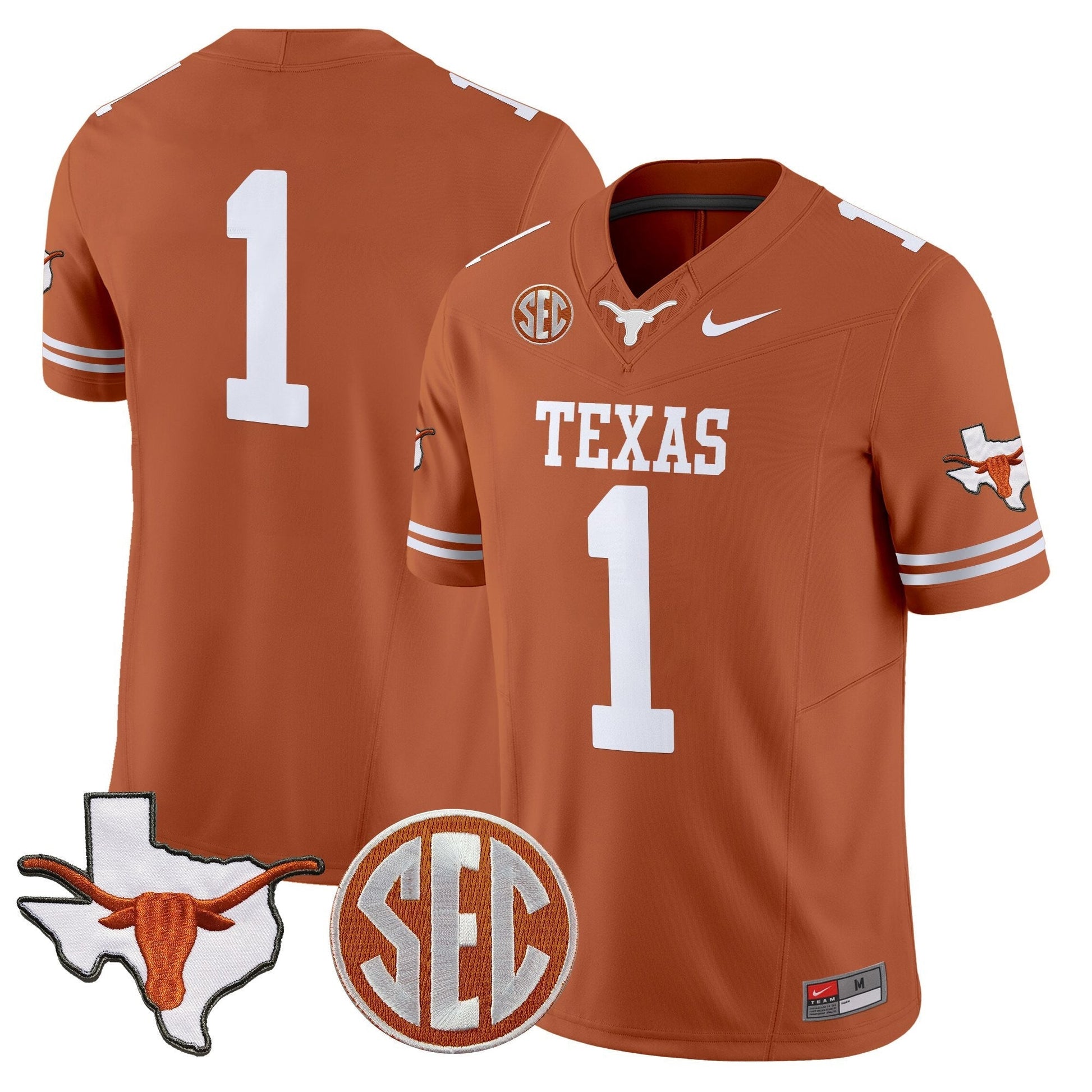 Men's Texas Longhorns 2025 State Map & SEC Patch Vapor Limited Jersey - All Stitched