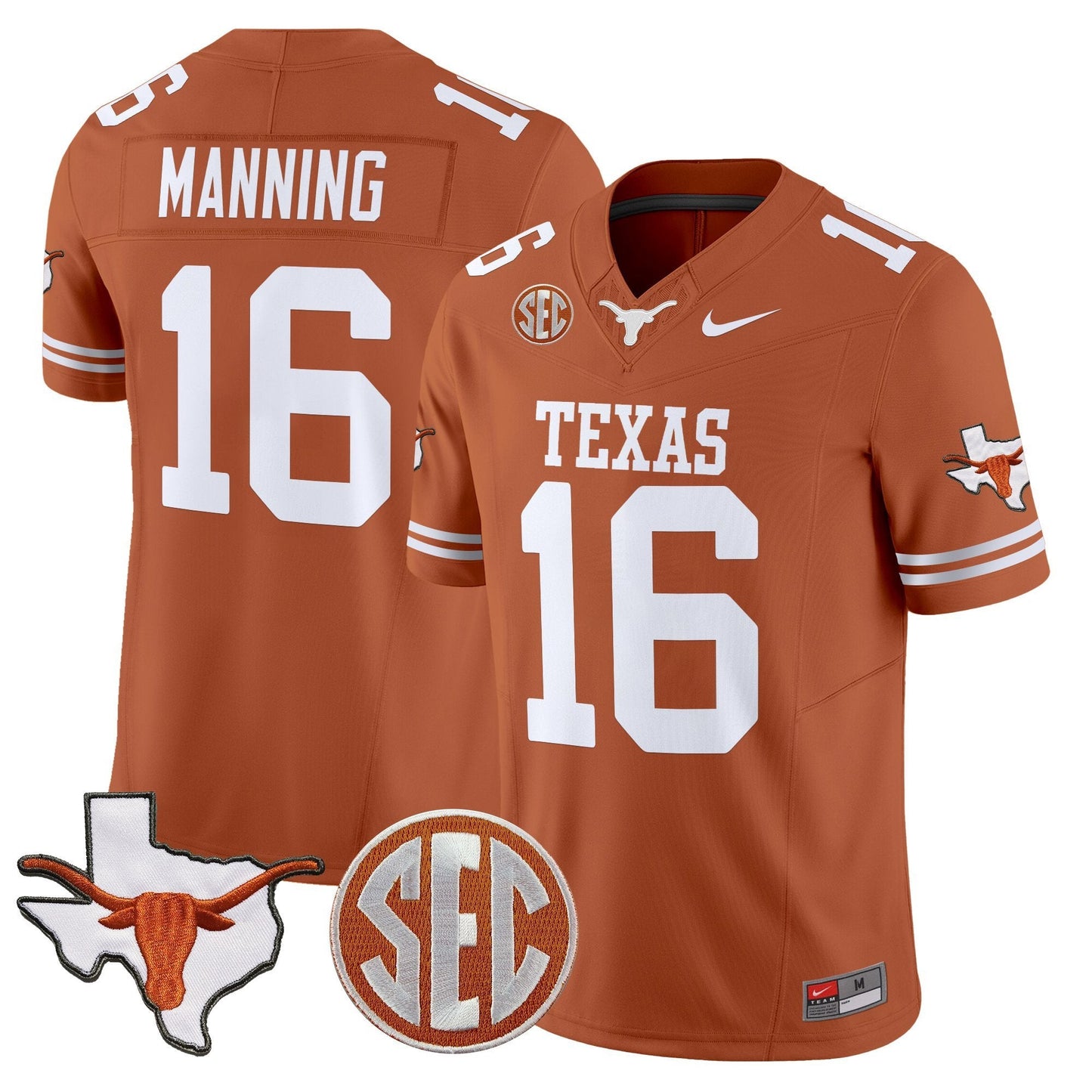 Men's Texas Longhorns 2025 State Map & SEC Patch Vapor Limited Jersey - All Stitched