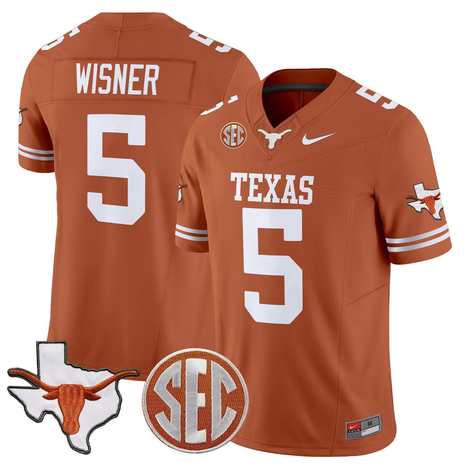 Men's Texas Longhorns 2025 State Map & SEC Patch Vapor Limited Jersey - All Stitched