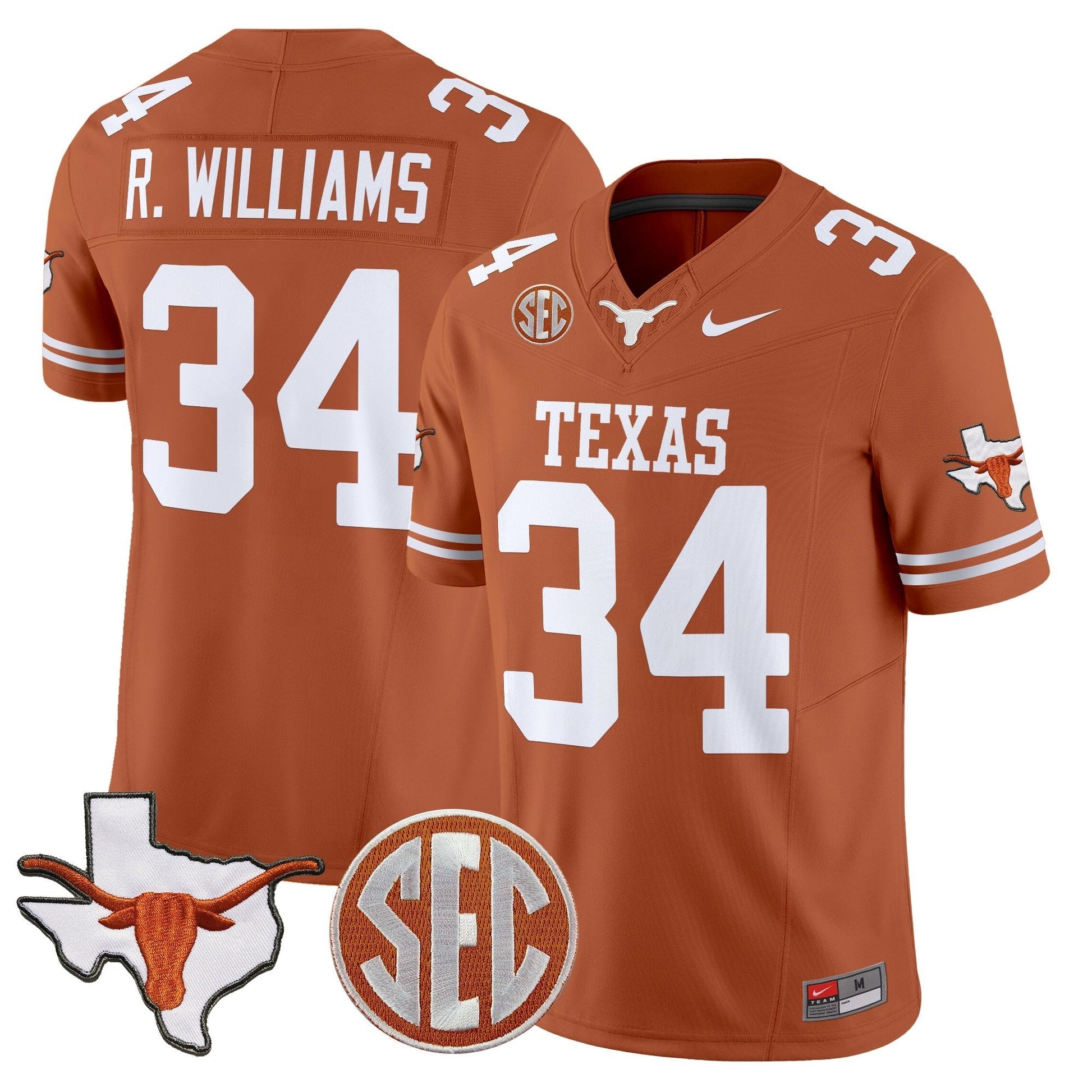 Men's Texas Longhorns 2025 State Map & SEC Patch Vapor Limited Jersey - All Stitched