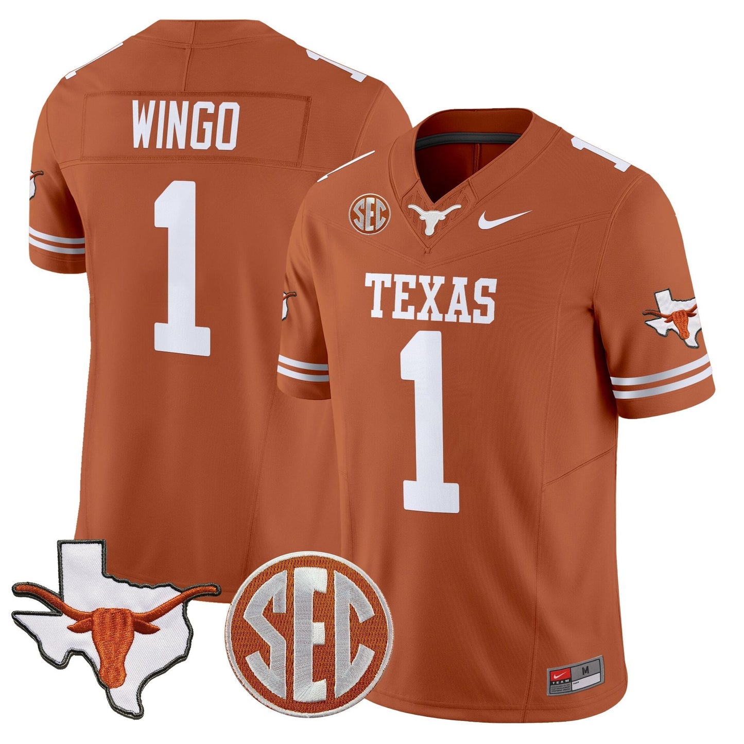 Men's Texas Longhorns 2025 State Map & SEC Patch Vapor Limited Jersey - All Stitched