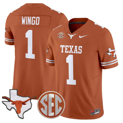 Men's Texas Longhorns 2025 State Map & SEC Patch Vapor Limited Jersey - All Stitched