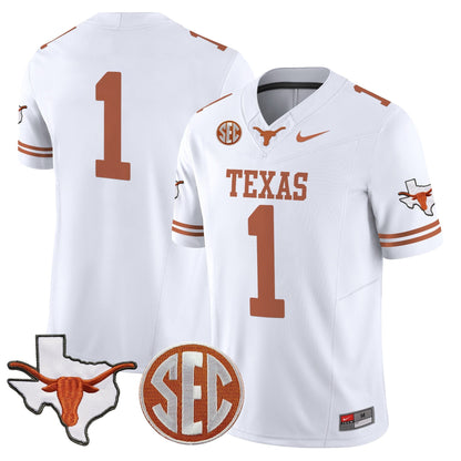 Men's Texas Longhorns 2025 State Map & SEC Patch Vapor Limited Jersey - All Stitched
