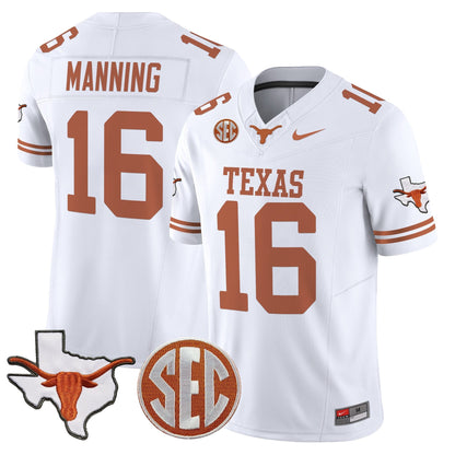 Men's Texas Longhorns 2025 State Map & SEC Patch Vapor Limited Jersey - All Stitched