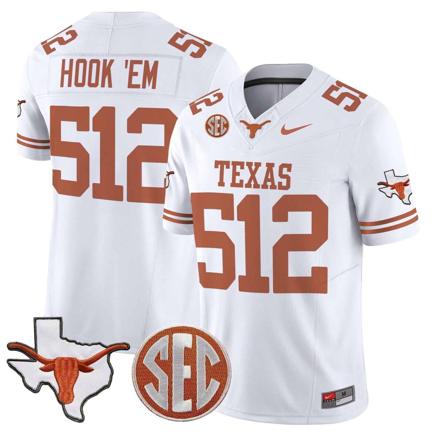 Men's Texas Longhorns 2025 State Map & SEC Patch Vapor Limited Jersey - All Stitched