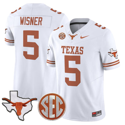Men's Texas Longhorns 2025 State Map & SEC Patch Vapor Limited Jersey - All Stitched