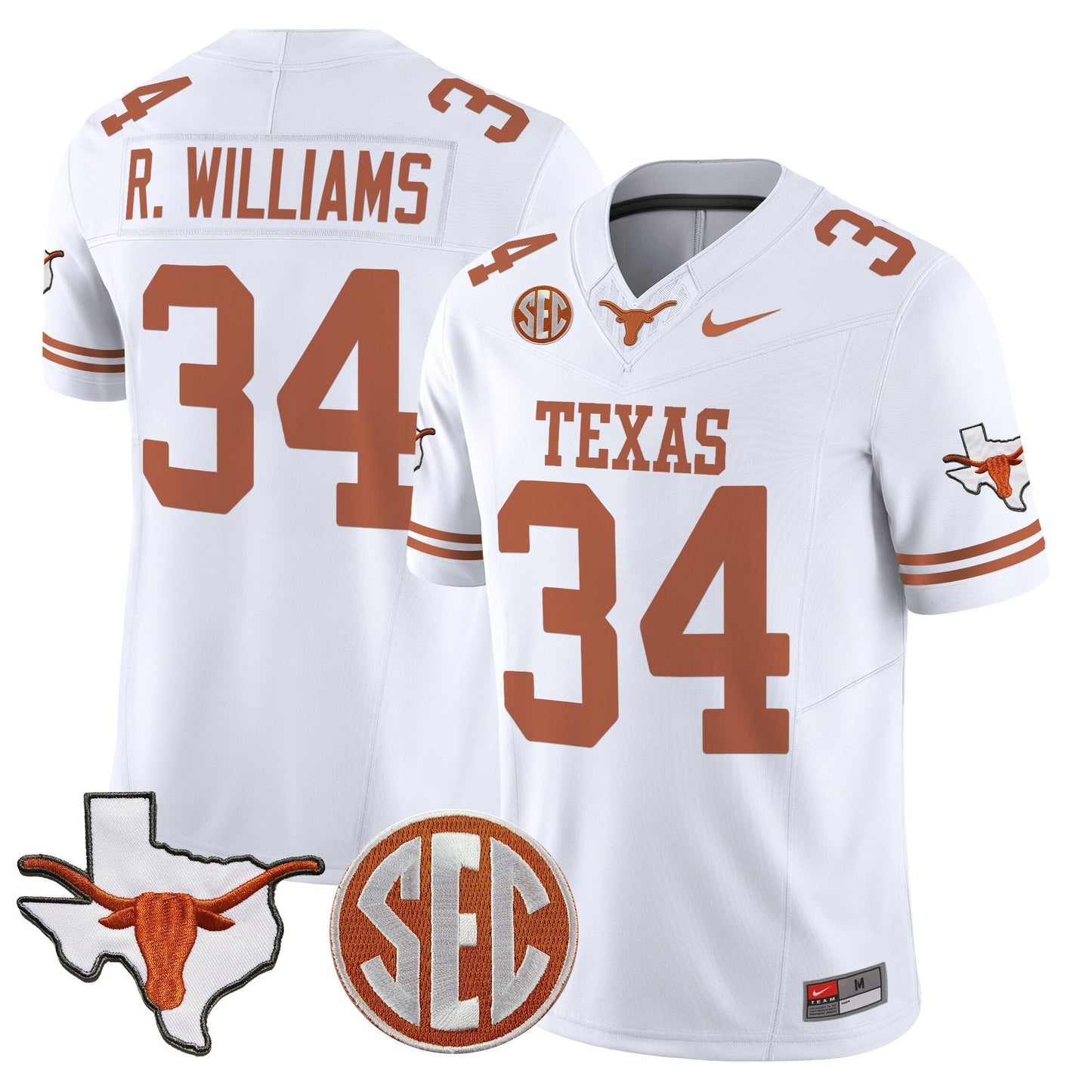 Men's Texas Longhorns 2025 State Map & SEC Patch Vapor Limited Jersey - All Stitched