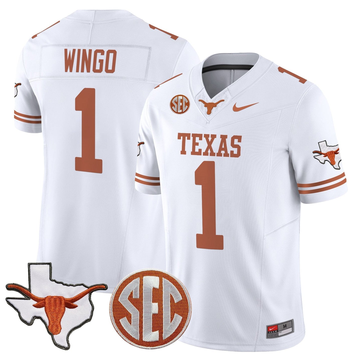 Men's Texas Longhorns 2025 State Map & SEC Patch Vapor Limited Jersey - All Stitched