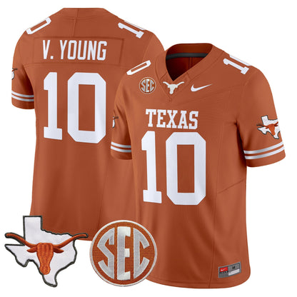 Men's Texas Longhorns 2025 State Map & SEC Patch Vapor Limited Jersey - All Stitched